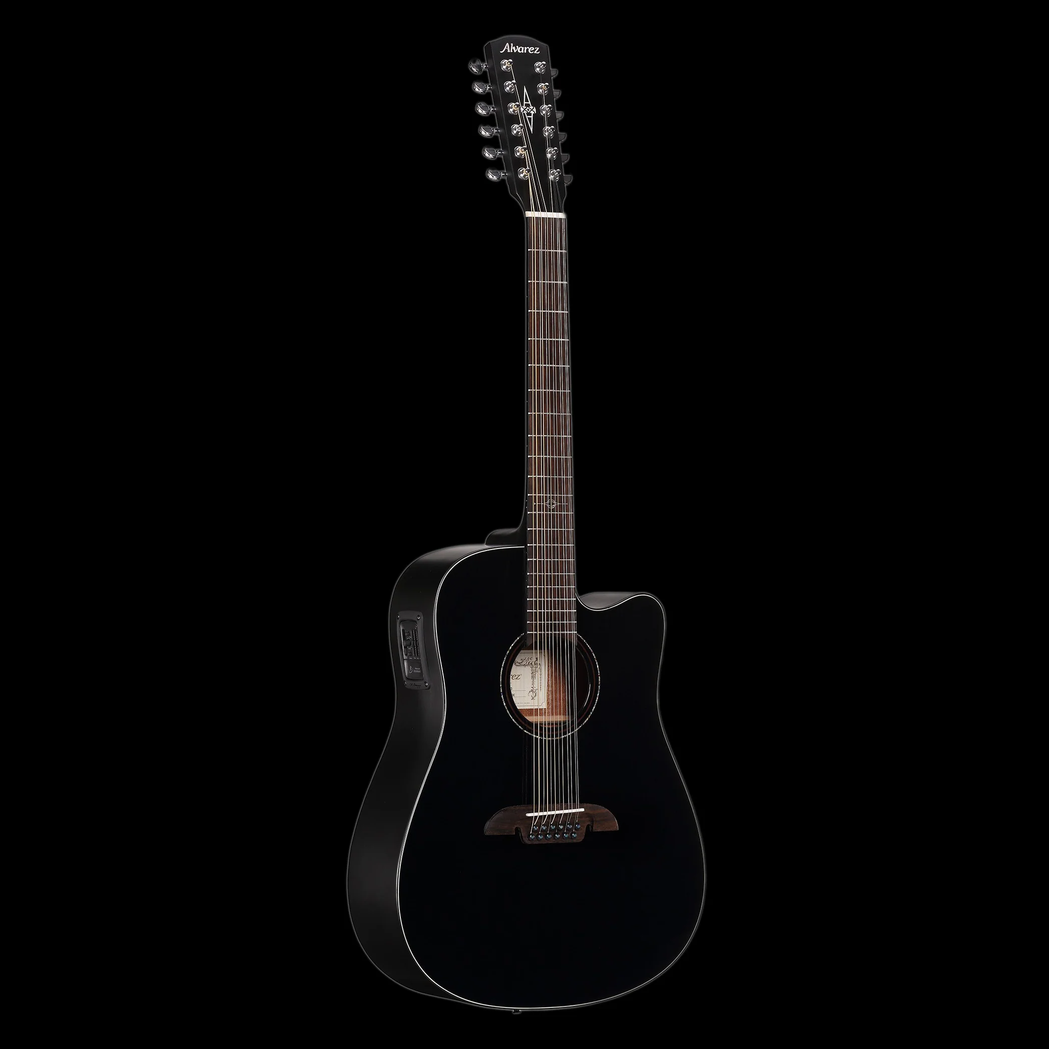 Alvarez Artist Series AD60-12CEBK 12-String Acoustic-Electric Dreadnought Guitar Black - Image 4