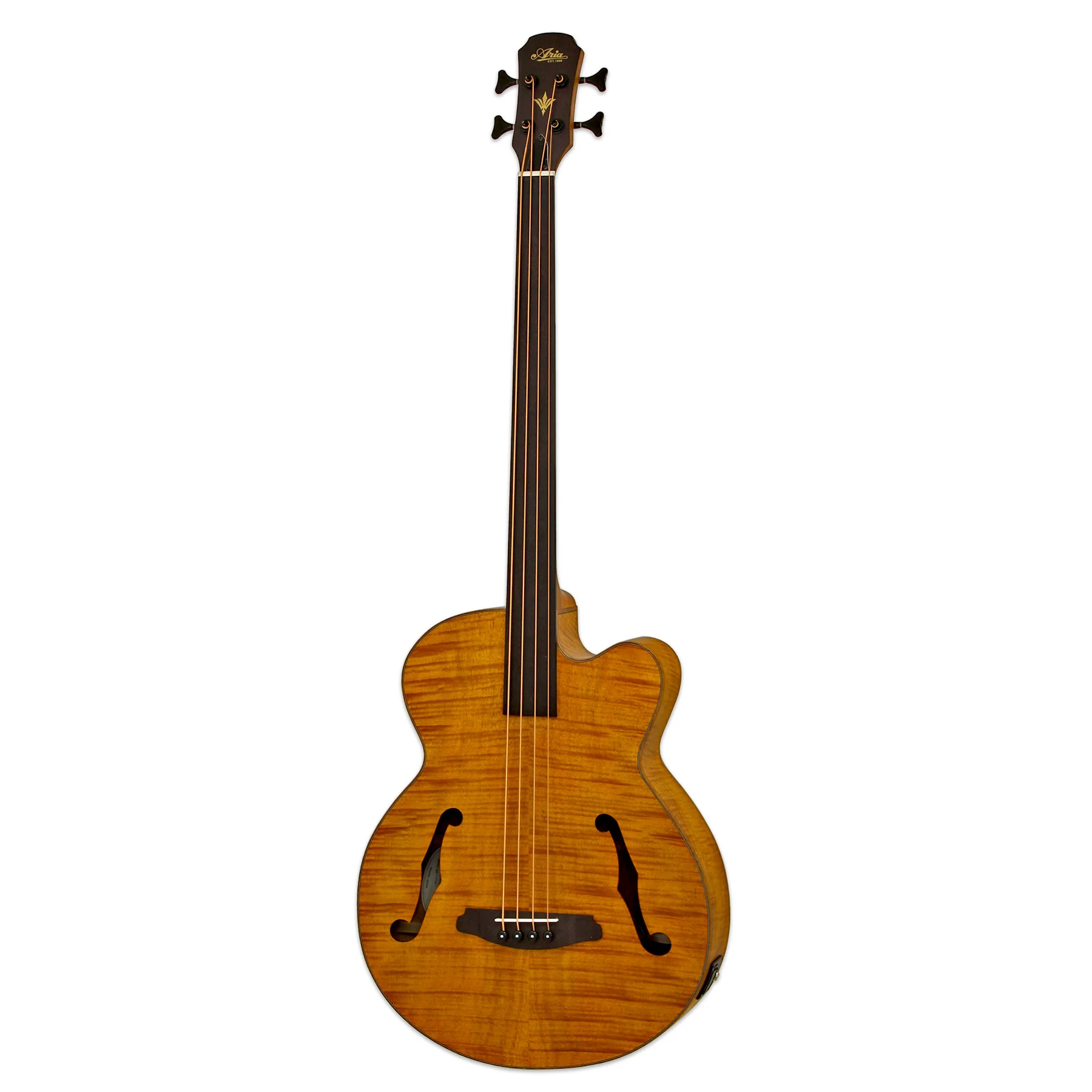 Aria FEB-F2/FL-STBR Full Scale Fretless Stained Brown Acoustic Bass with Bag - Image 2