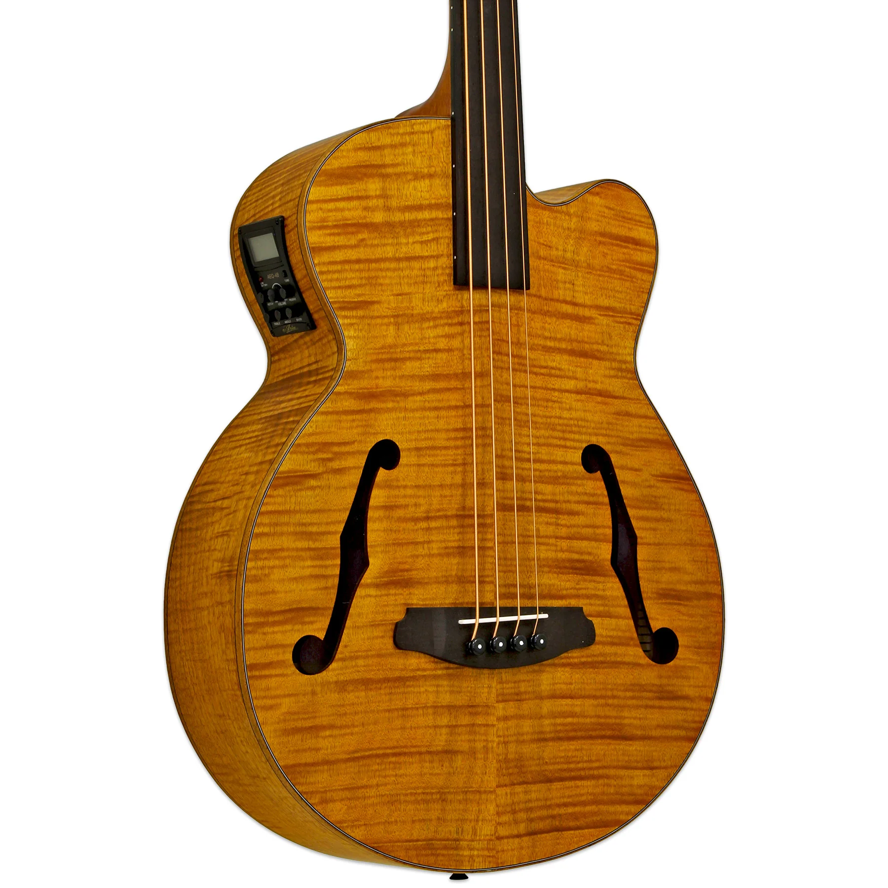 Aria FEB-F2/FL-STBR Full Scale Fretless Stained Brown Acoustic Bass with Bag - Image 3