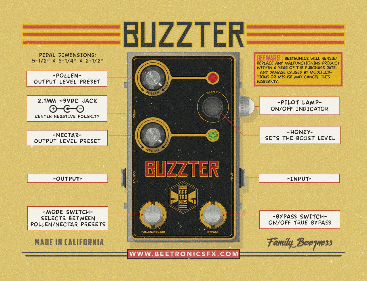 BeetronicsFX Buzzter Royal Series Boost/Pre Amp Guitar Effect Pedal - Image 5