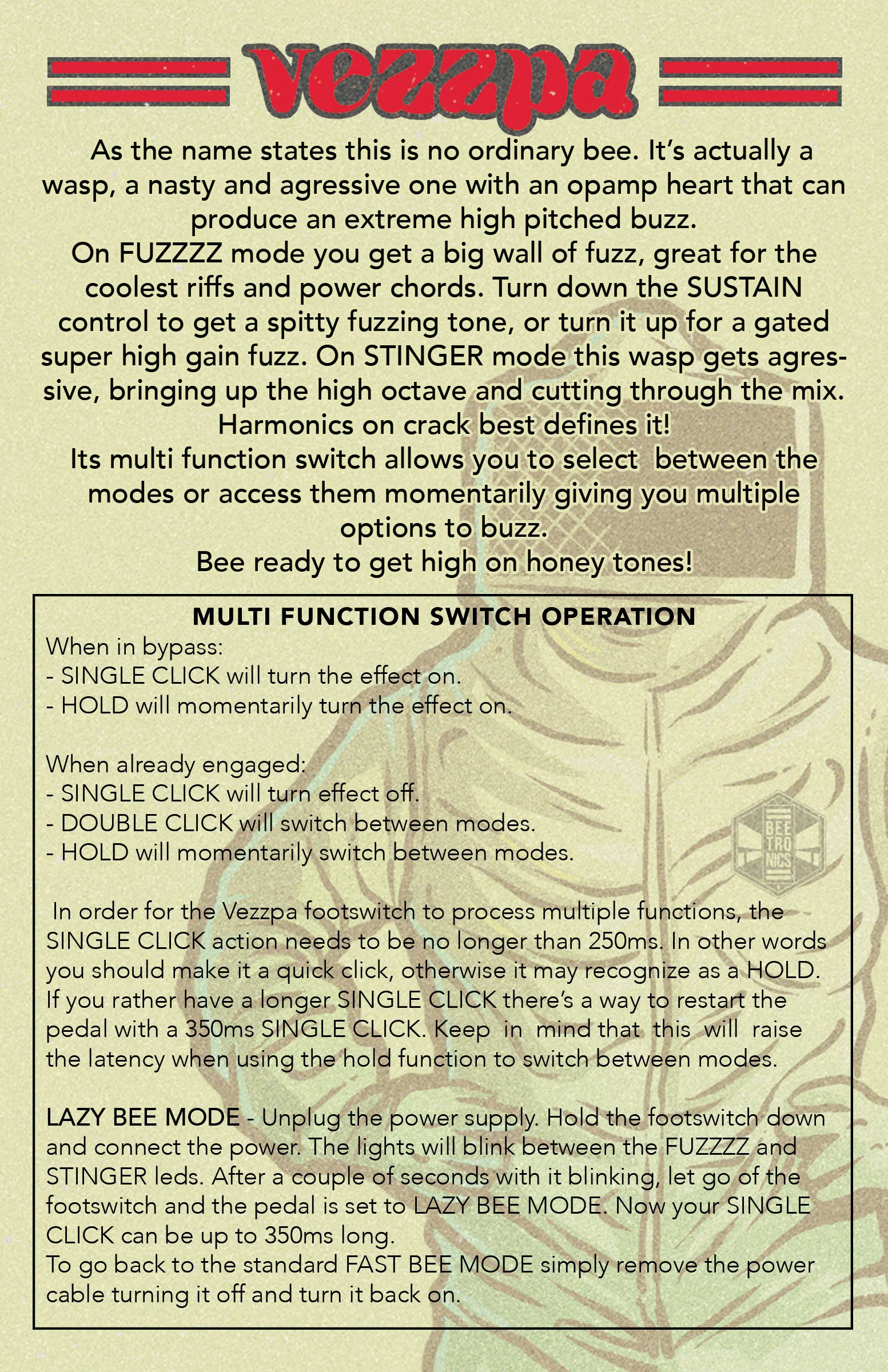 BeetronicsFX BaBee Series Vezzpa "Octave Stinger" High Octave Fuzz Guitar pedal - Image 5