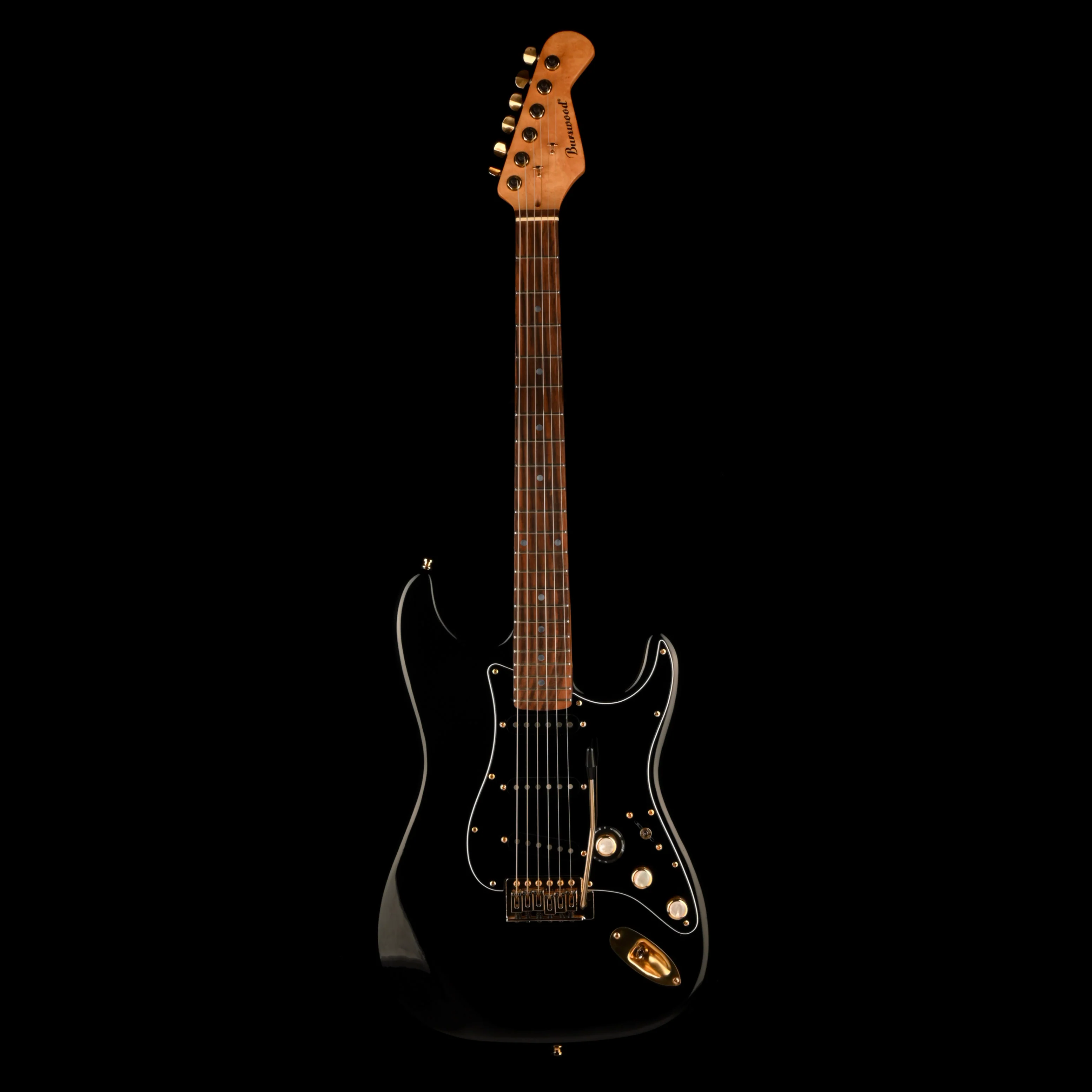 Used Burswood S-Style Rosewood Fingerboard Black Electric Guitar - Image 2