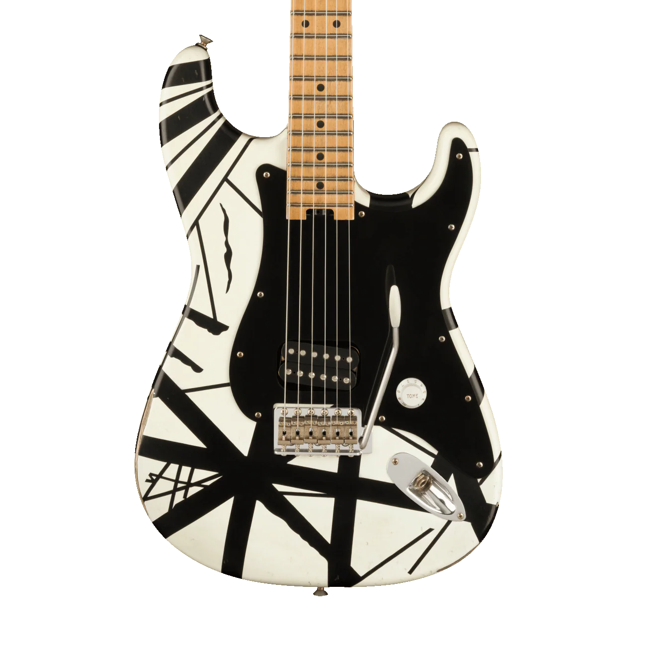 EVH Striped Series '78 Eruption, Maple Fingerboard, White with Black Stripes Relic With Gig Bag