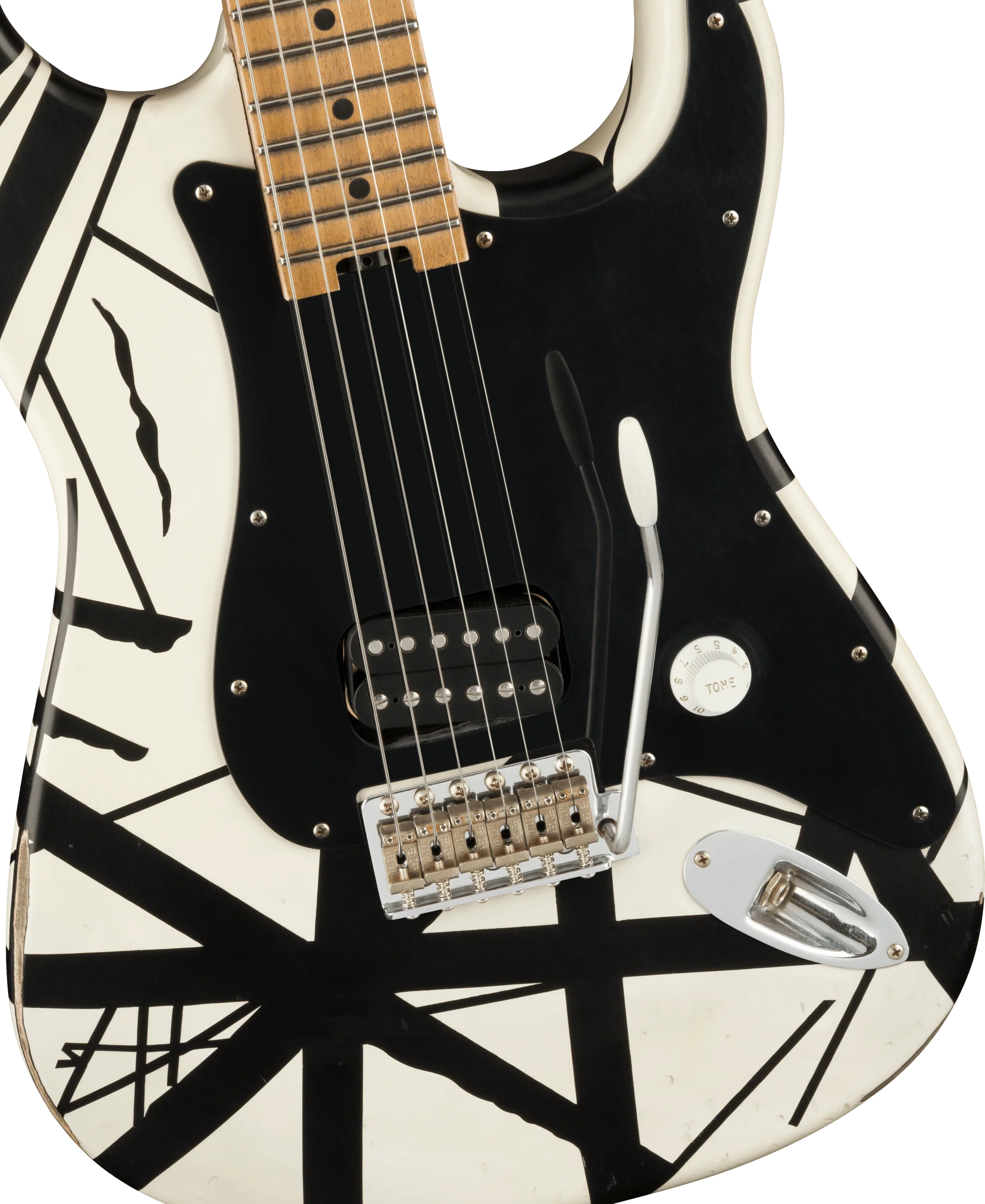 EVH Striped Series '78 Eruption, Maple Fingerboard, White with Black Stripes Relic With Gig Bag - Image 3