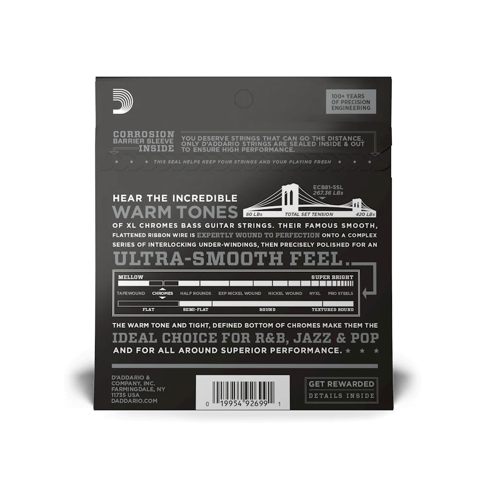 D'Addario ECB81-5SL Set Bass Chromes 45-132 Super Long Scale 5-string Strings - Image 2