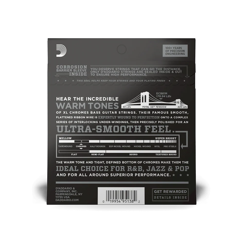 D'Addario ECB81M Set Bass Chromes 45-100 Medium Scale Strings - Image 3
