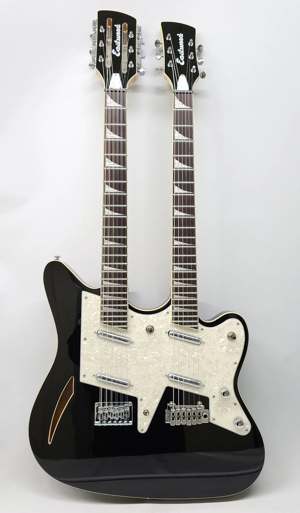 Eastwood Surfcaster 6/12 Double Neck Guitar Black With Hard Case - Image 2