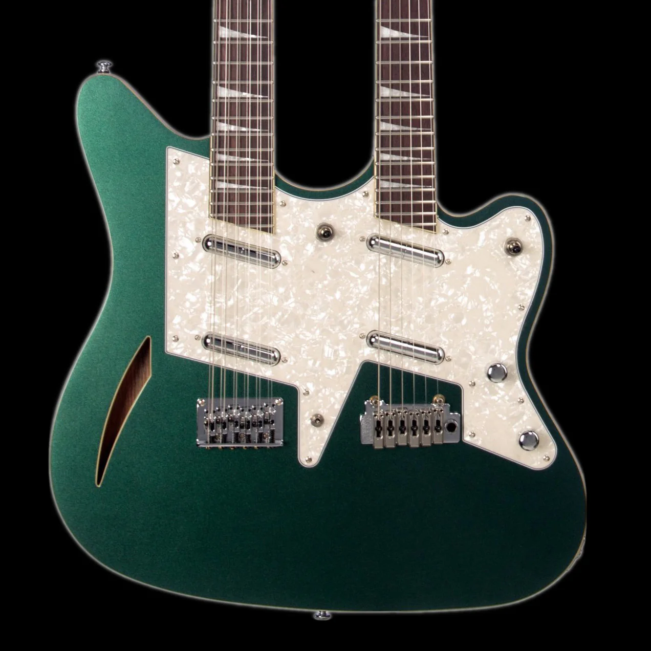 Eastwood Surfcaster 6/12 Double Neck Guitar Metallic Green with Case
