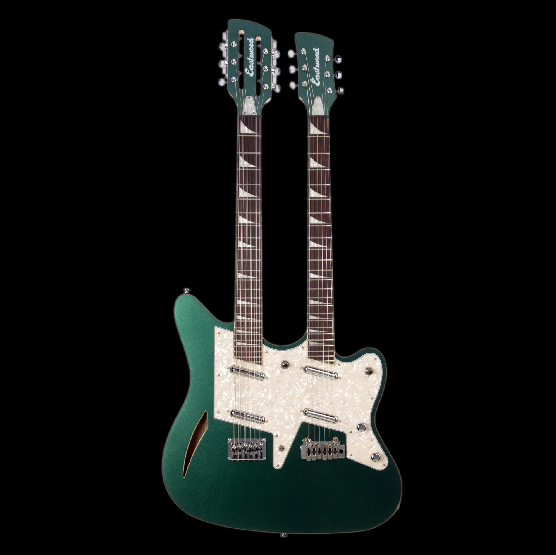 Eastwood Surfcaster 6/12 Double Neck Guitar Metallic Green with Case - Image 2