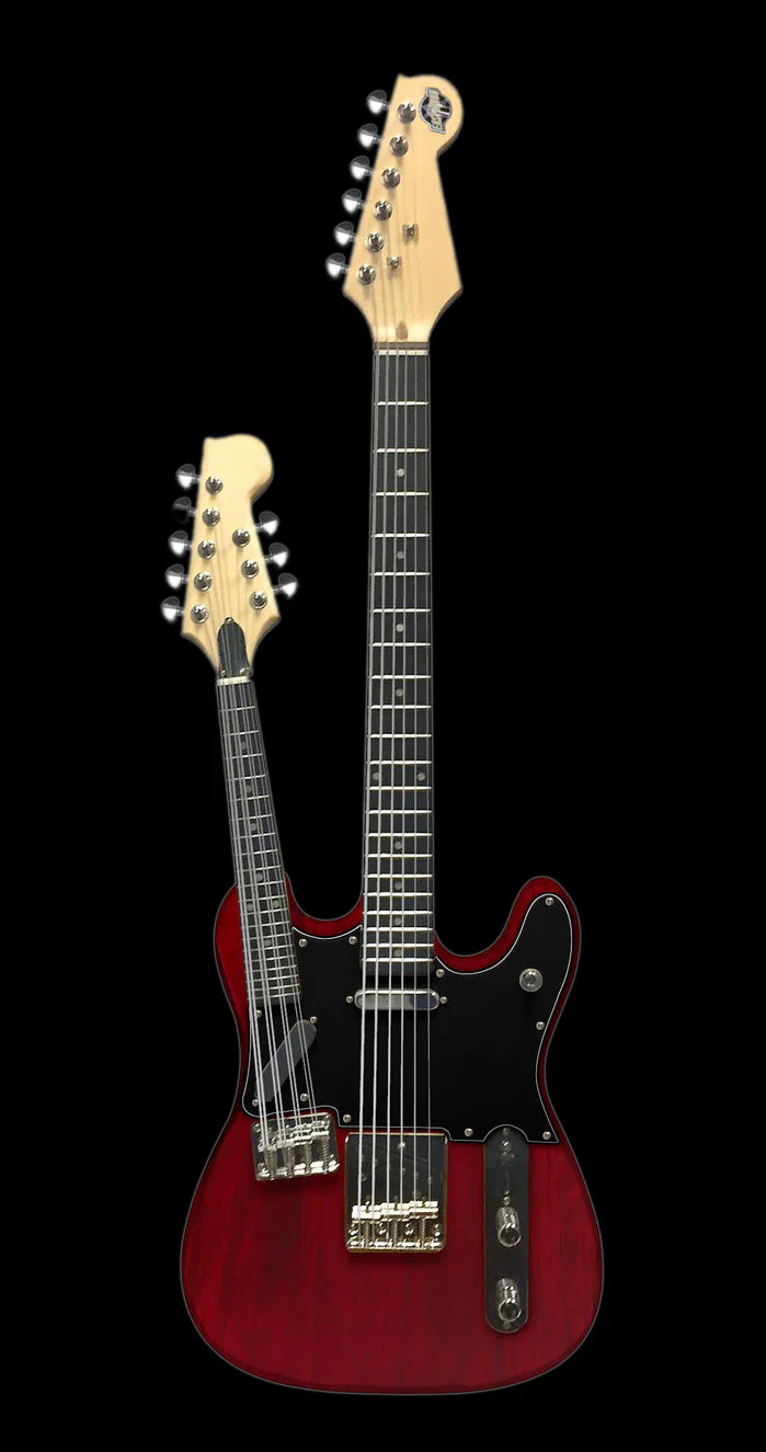 Eastwood Teleolin Mandolin Guitar Double Neck Guitar Mandolin Trans Cherry Red With Gig Bag - Image 2