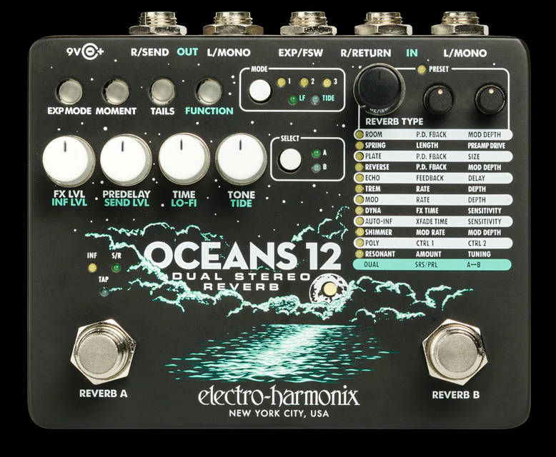 Electro-Harmonix Oceans 12 Multifunction Dual Reverb Guitar Effect Pedal - Image 2