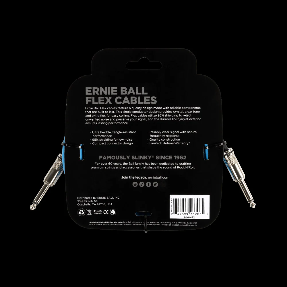 Ernie Ball Flex Instrument Cable Straight/Straight 10ft - Blue - P06412 - Image 2