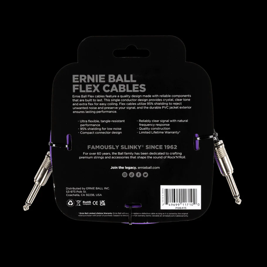 Ernie Ball Flex Instrument Cable Straight/Straight 10ft - Purple - P06415 - Image 2