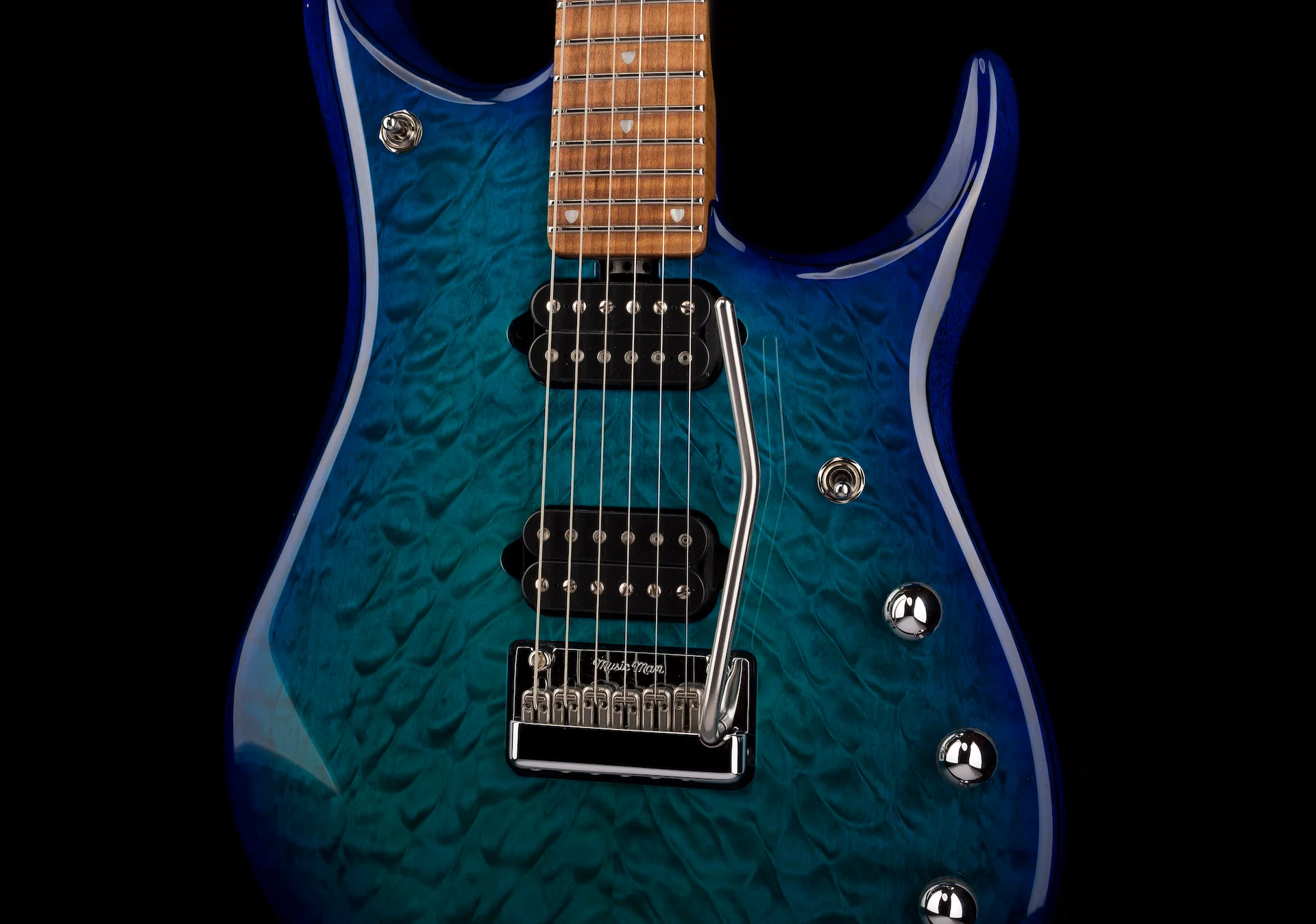 Ernie Ball Music Man JP15 Cerulean Paradise Quilt Figured Roasted Maple With Case - Image 9