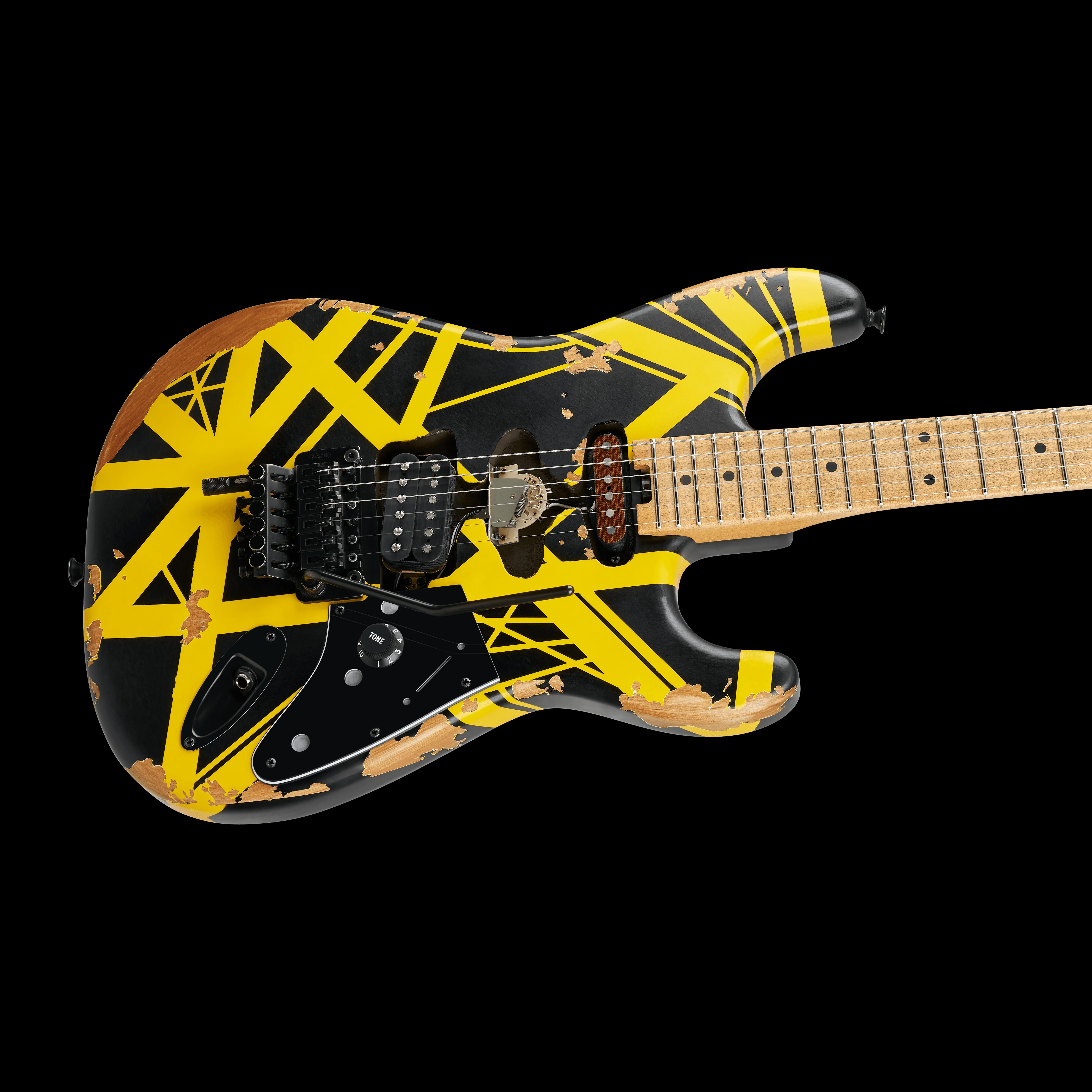 EVH Limited Edition Striped Series Frankenstein Frankie Aged Black with Yellow Stripes with Gig Bag - Image 3