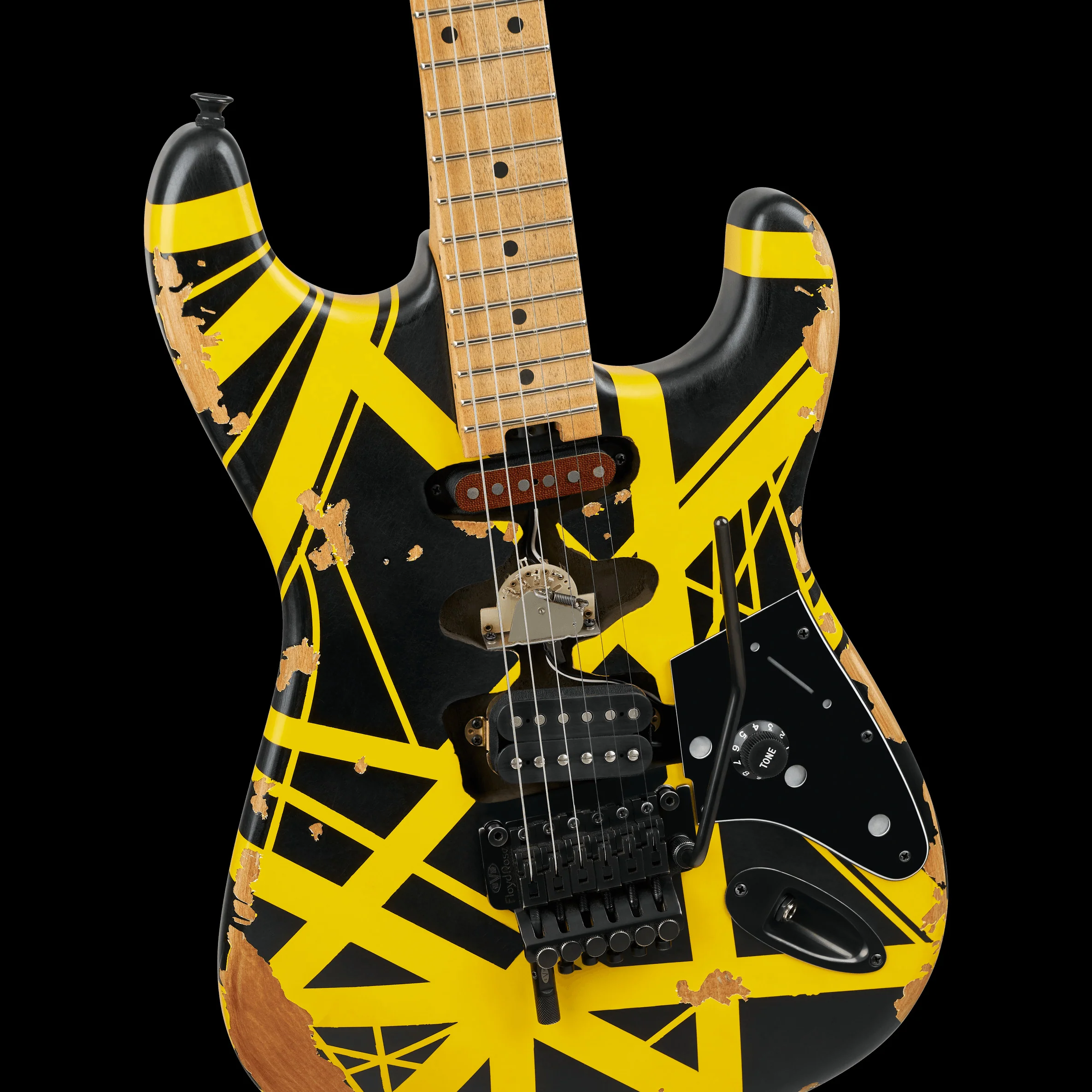 EVH Limited Edition Striped Series Frankenstein Frankie Aged Black with Yellow Stripes with Gig Bag - Image 4
