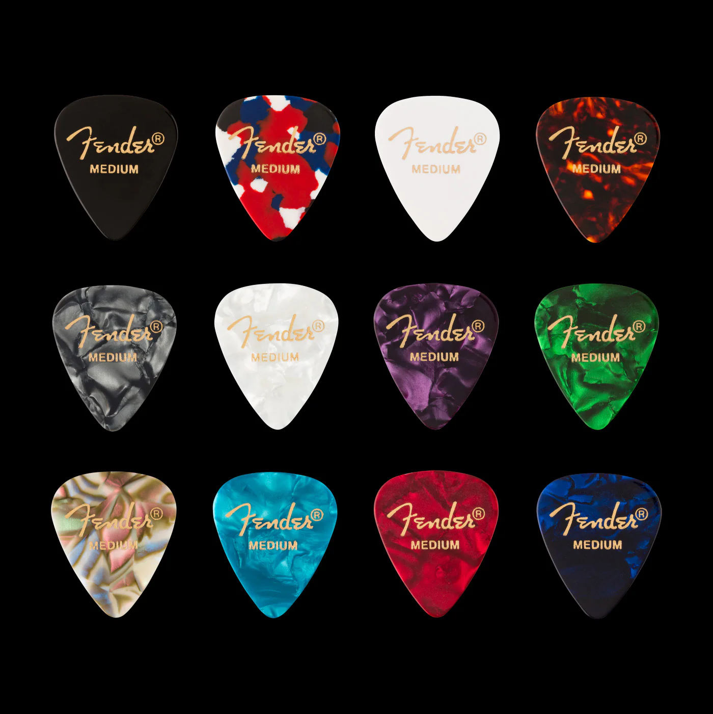 Fender 351 Celluloid Guitar Pick Medley - Medium (12-pack)