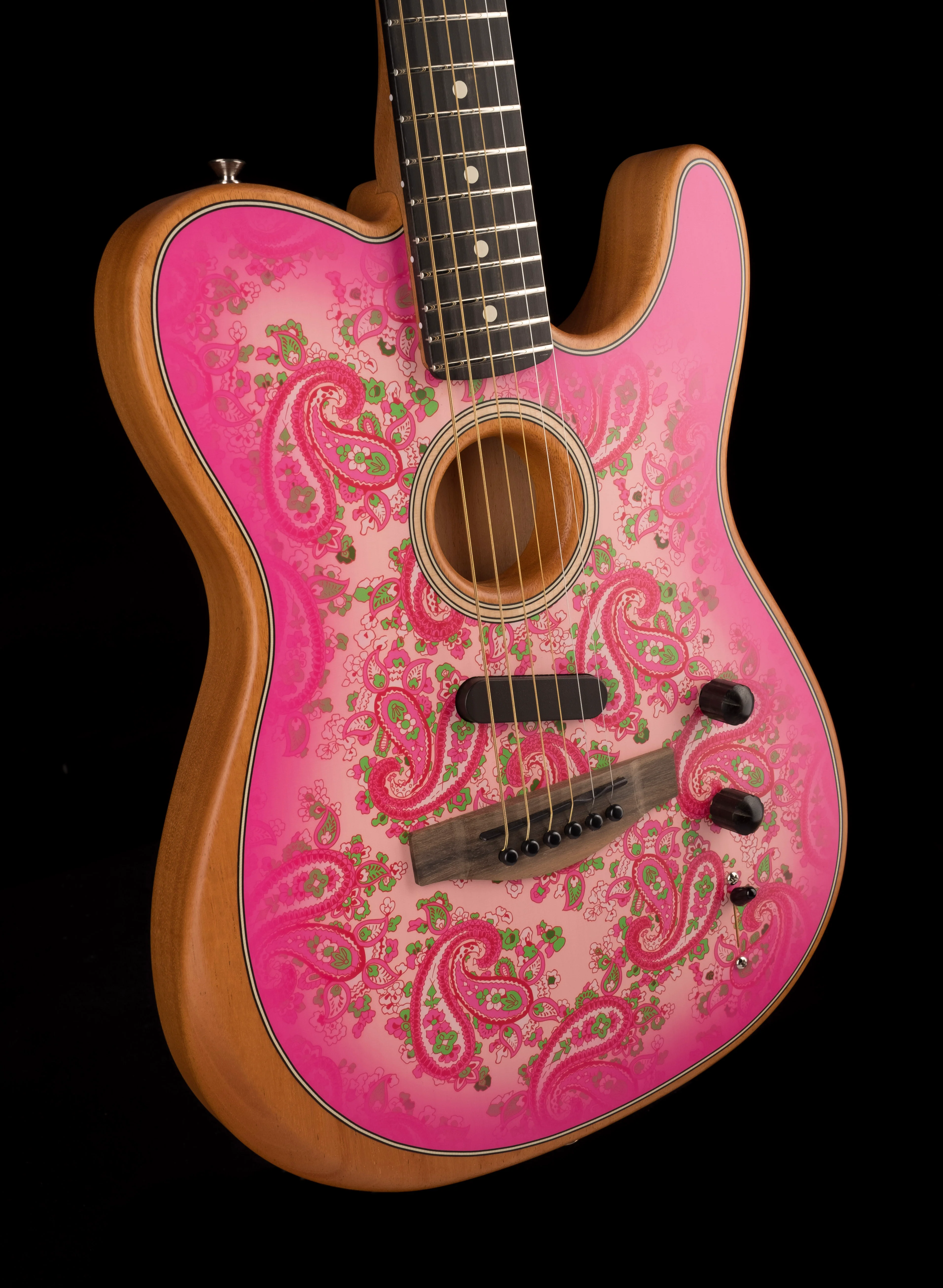 Used Fender Limited Edition American Acoustasonic Telecaster Pink Paisley Acoustic Electric Guitar with Gig Bag - Image 10