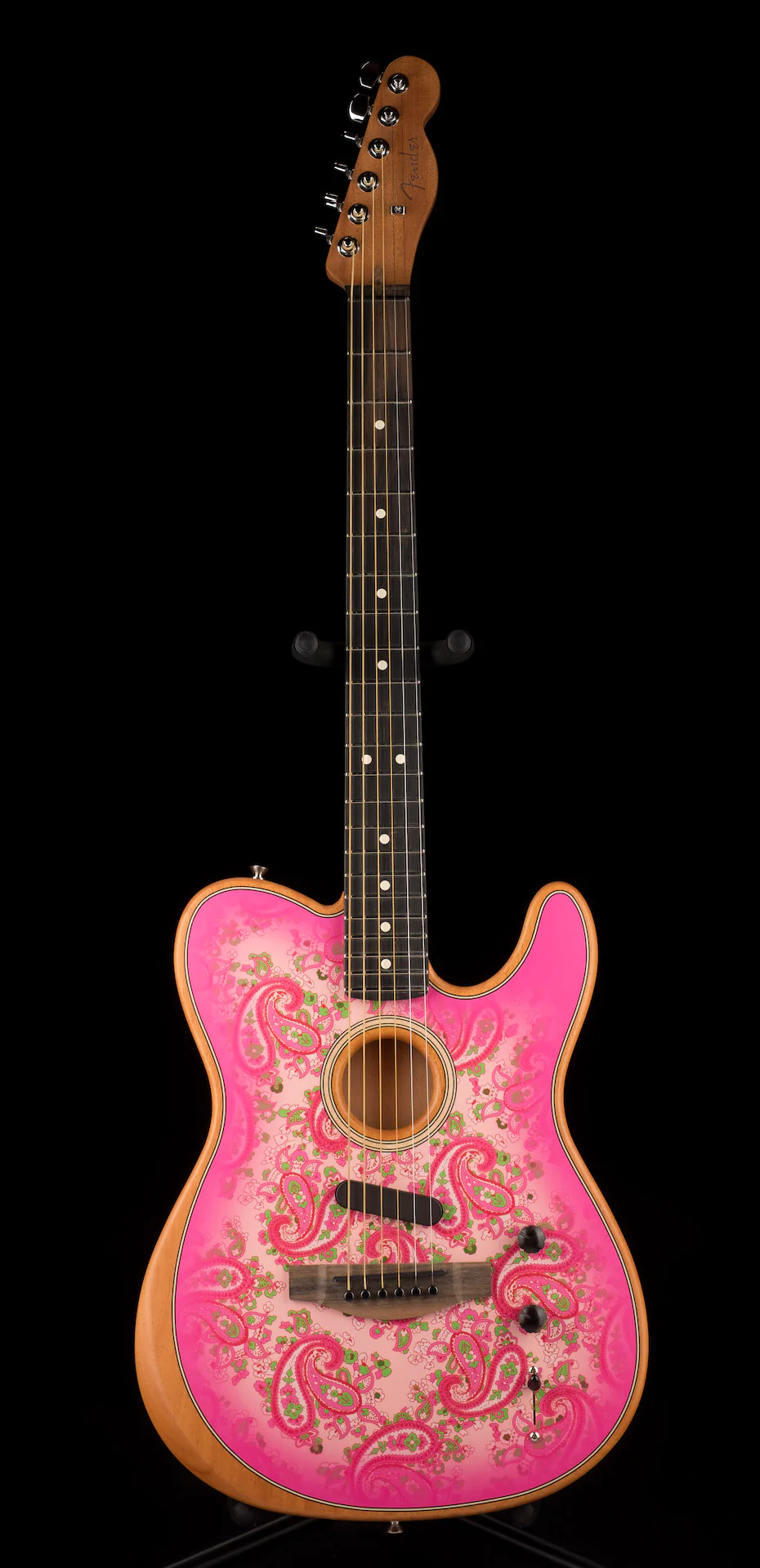 Used Fender Limited Edition American Acoustasonic Telecaster Pink Paisley Acoustic Electric Guitar with Gig Bag - Image 2