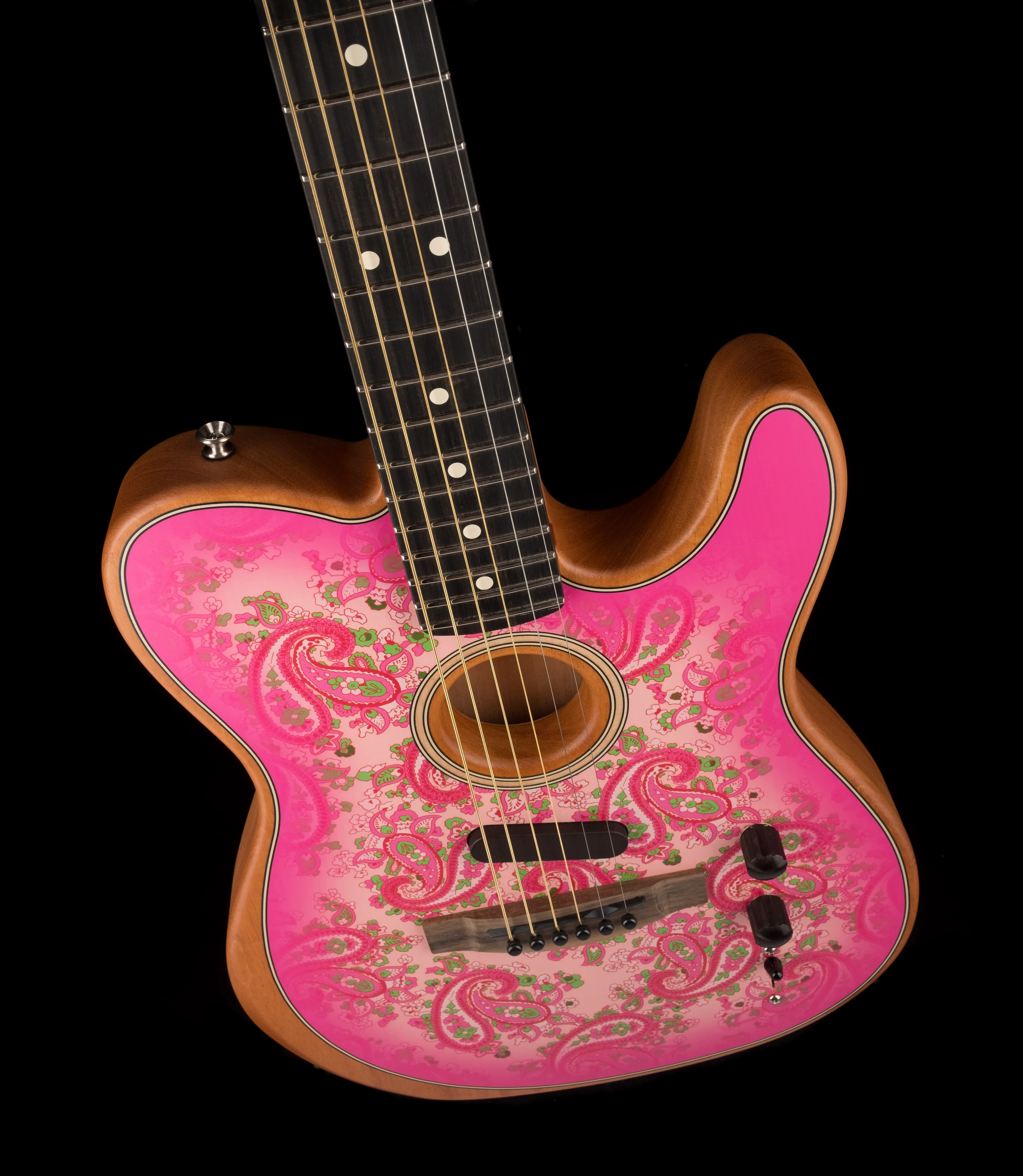 Used Fender Limited Edition American Acoustasonic Telecaster Pink Paisley Acoustic Electric Guitar with Gig Bag - Image 4