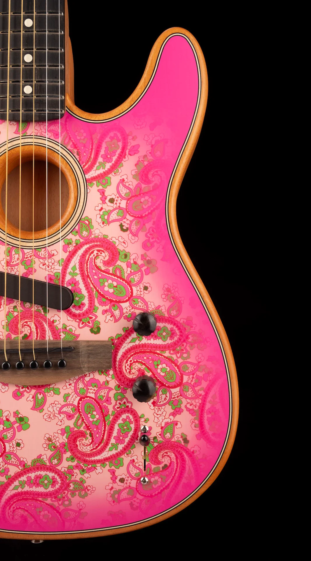 Used Fender Limited Edition American Acoustasonic Telecaster Pink Paisley Acoustic Electric Guitar with Gig Bag - Image 9