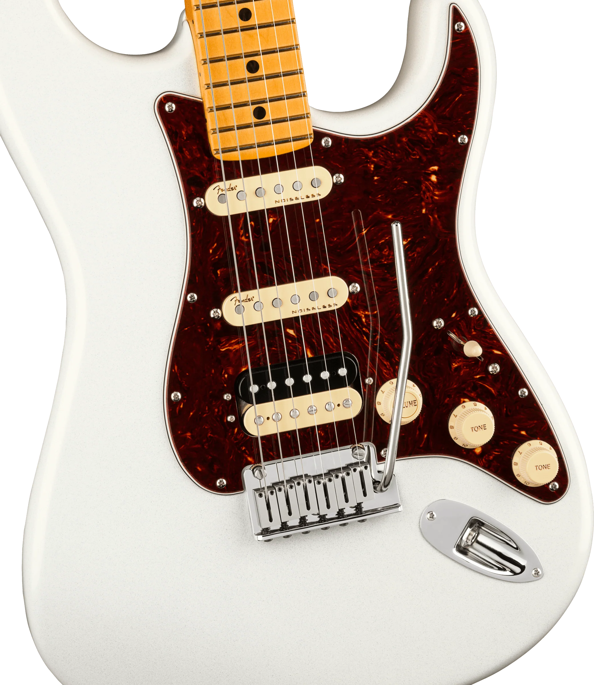 Fender American Ultra Stratocaster HSS Maple Fingerboard Arctic Pearl Electric Guitar With Case - Image 3