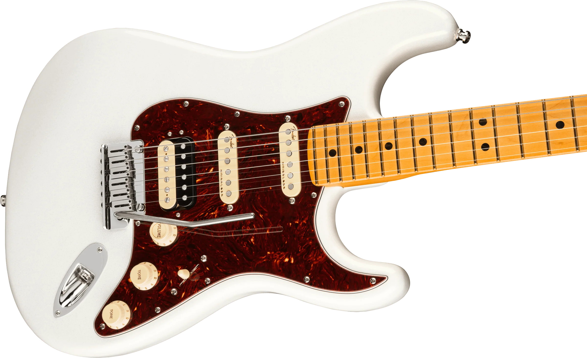 Fender American Ultra Stratocaster HSS Maple Fingerboard Arctic Pearl Electric Guitar With Case - Image 4