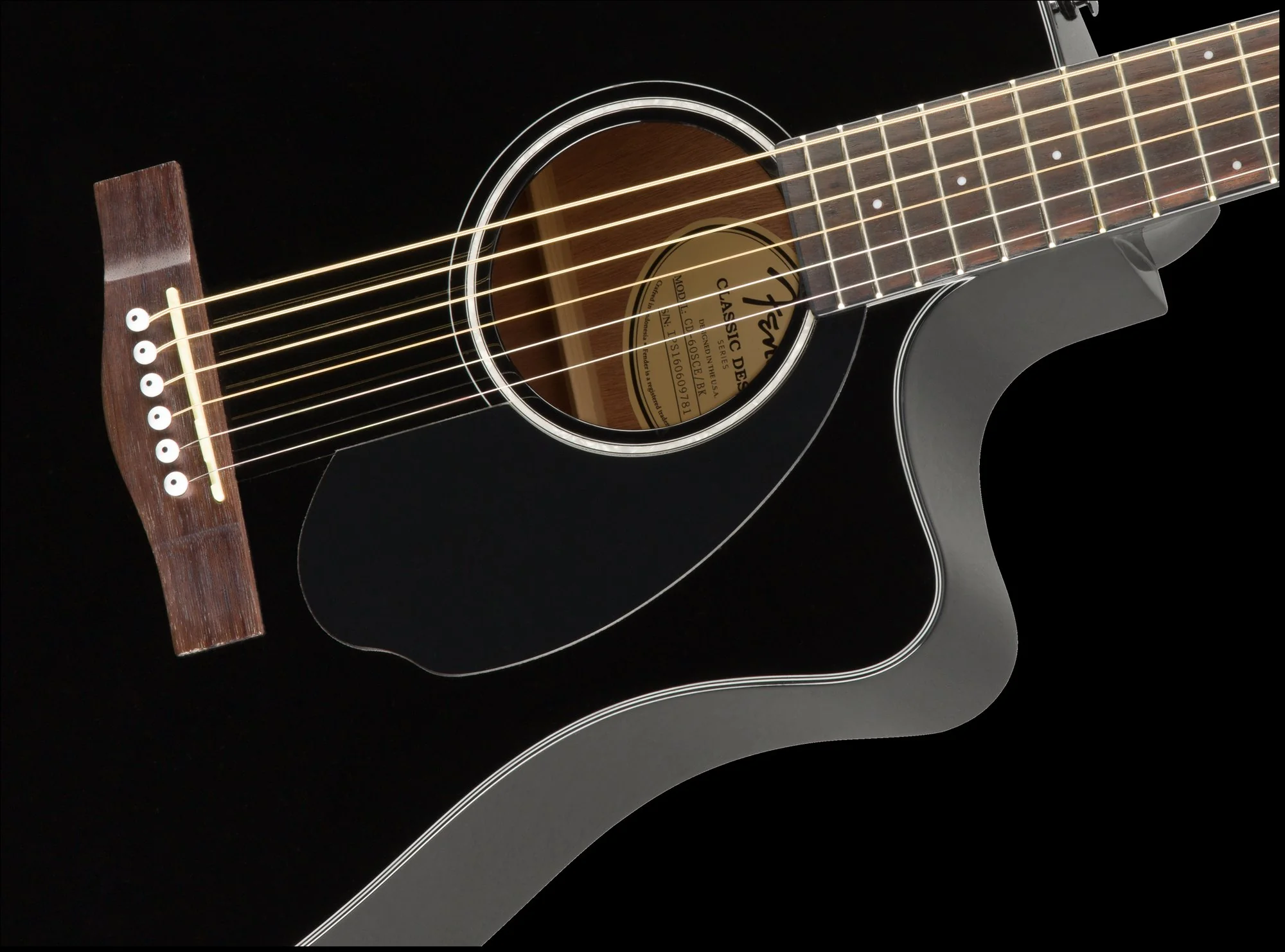Fender CD-60SCE Dreadnought Walnut Fingerboard Black Acoustic Guitar - Image 5