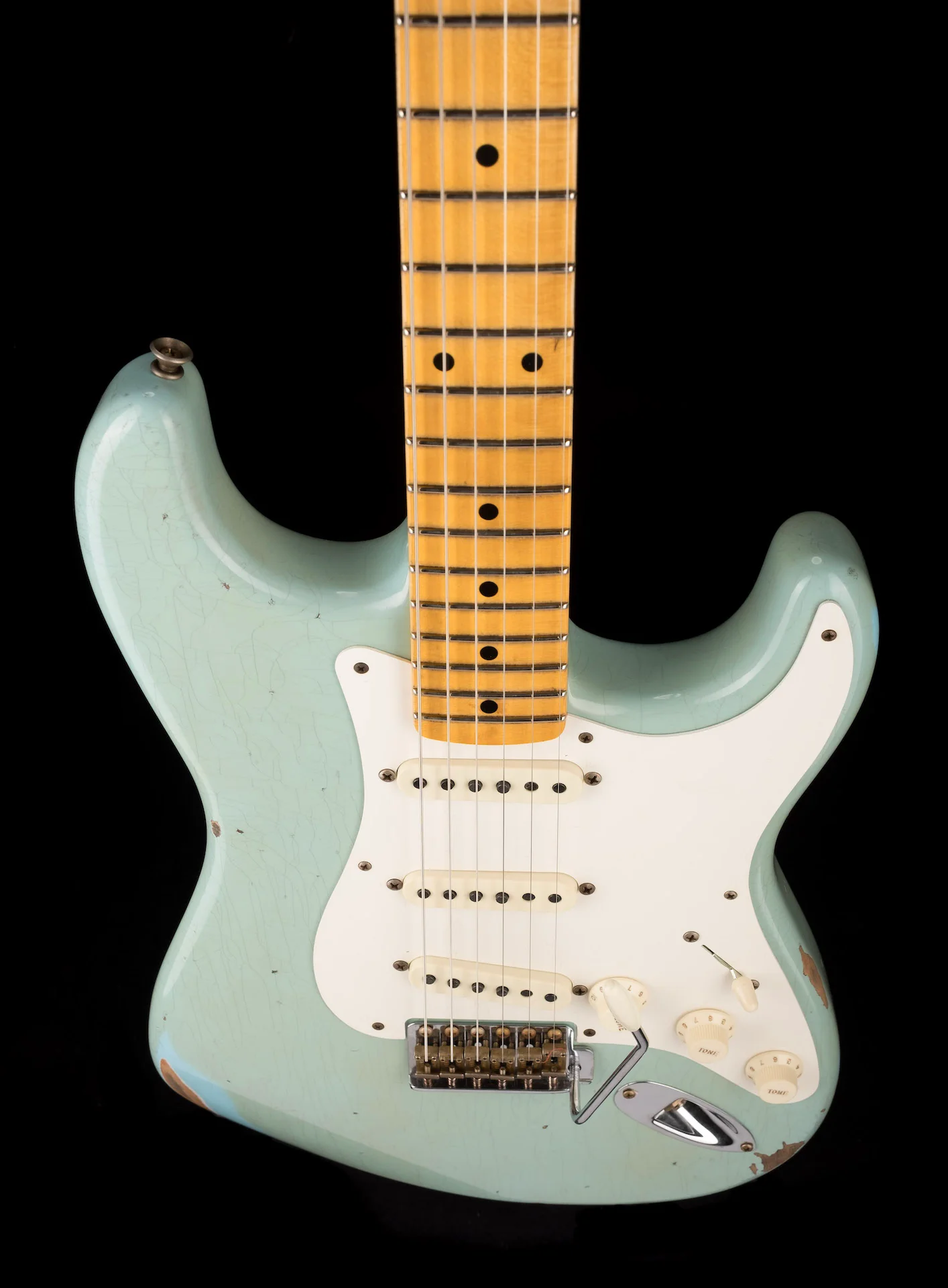 Fender Custom Shop 1957 Stratocaster Relic Faded Aged Daphne Blue Electric Guitar - Image 4