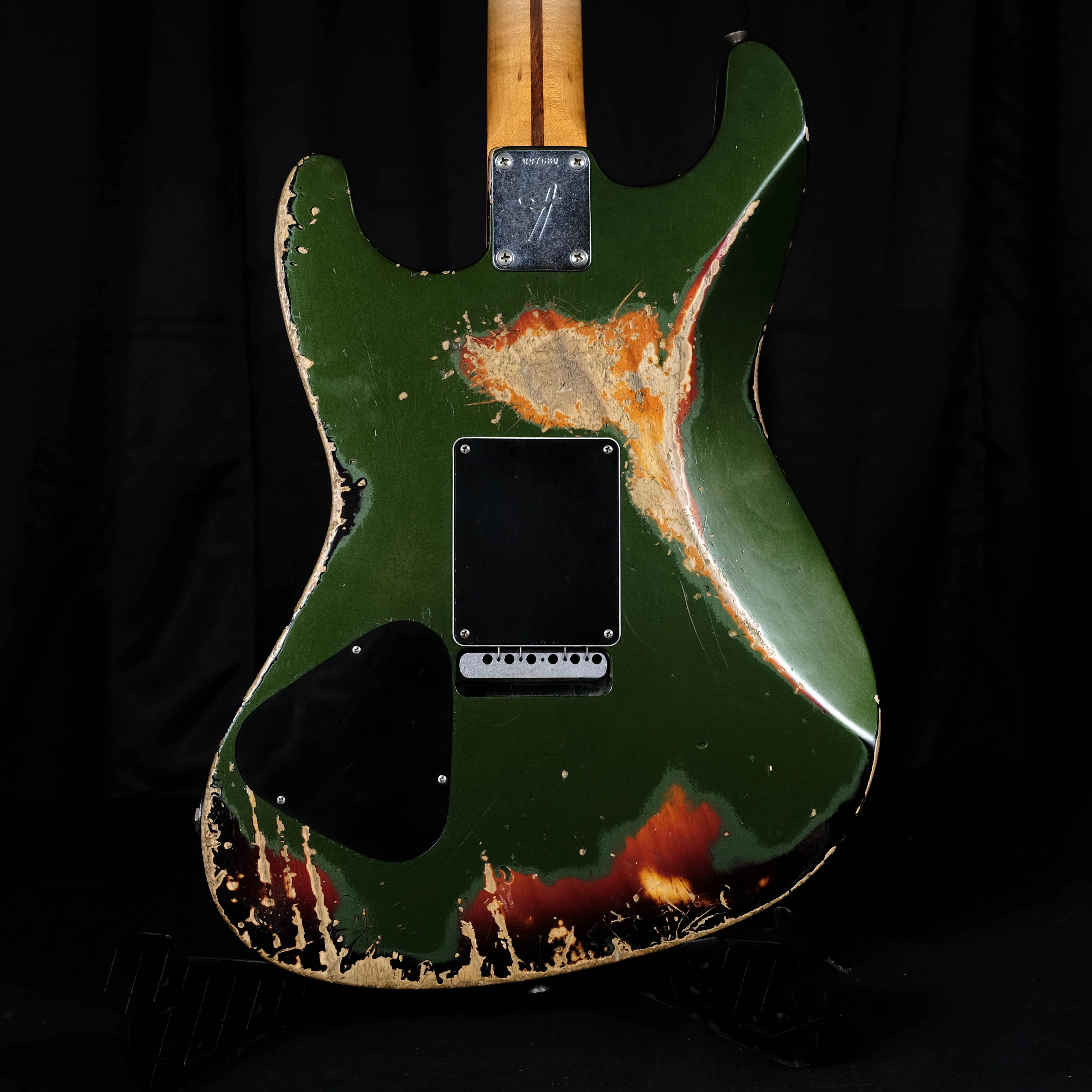 Fender Custom Shop Masterbuilt Carlos Lopez Heavy Relic Offset Subsonic Baritone Stratocaster Aged Cadillac Green Over Sunburst - Image 13