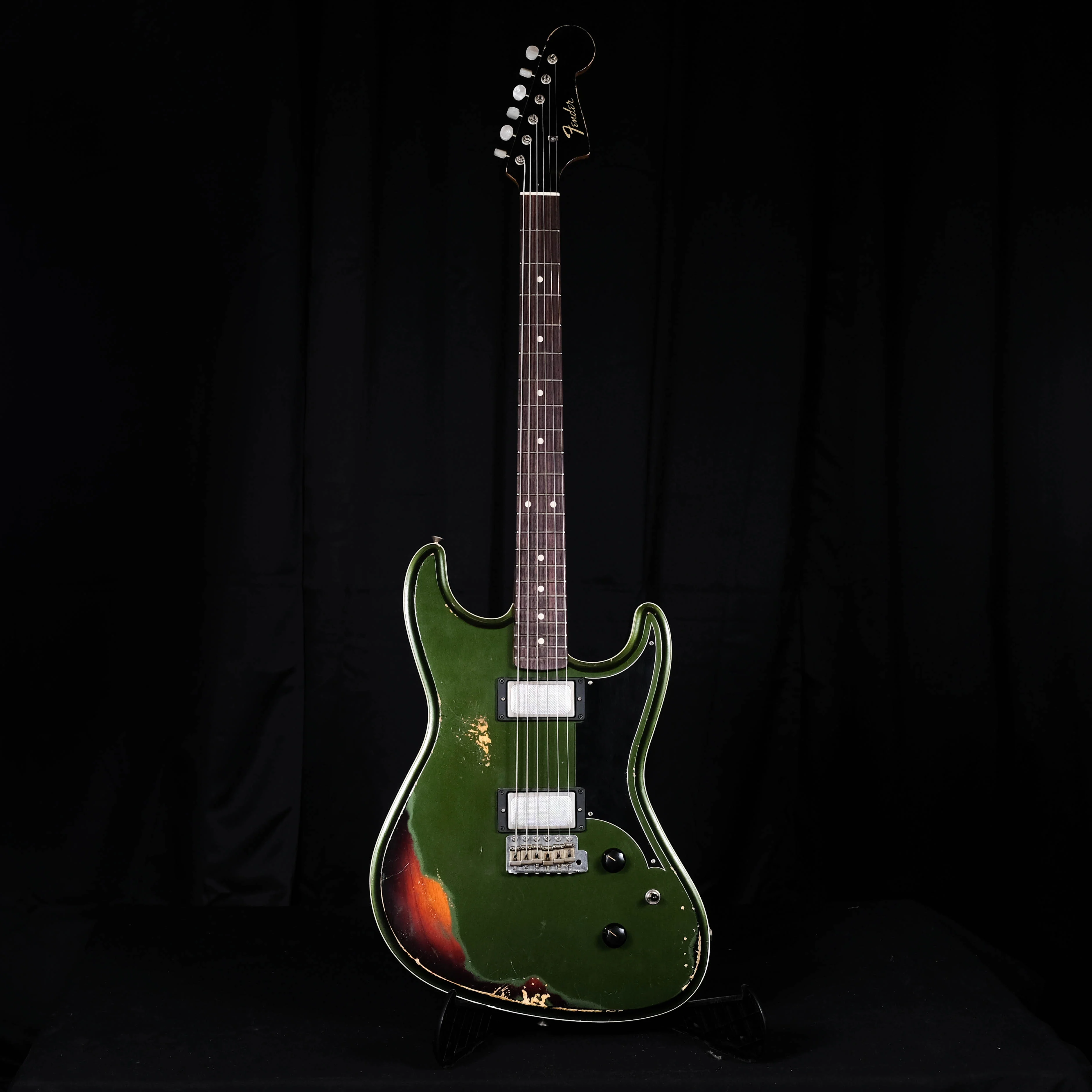 Fender Custom Shop Masterbuilt Carlos Lopez Heavy Relic Offset Subsonic Baritone Stratocaster Aged Cadillac Green Over Sunburst - Image 2
