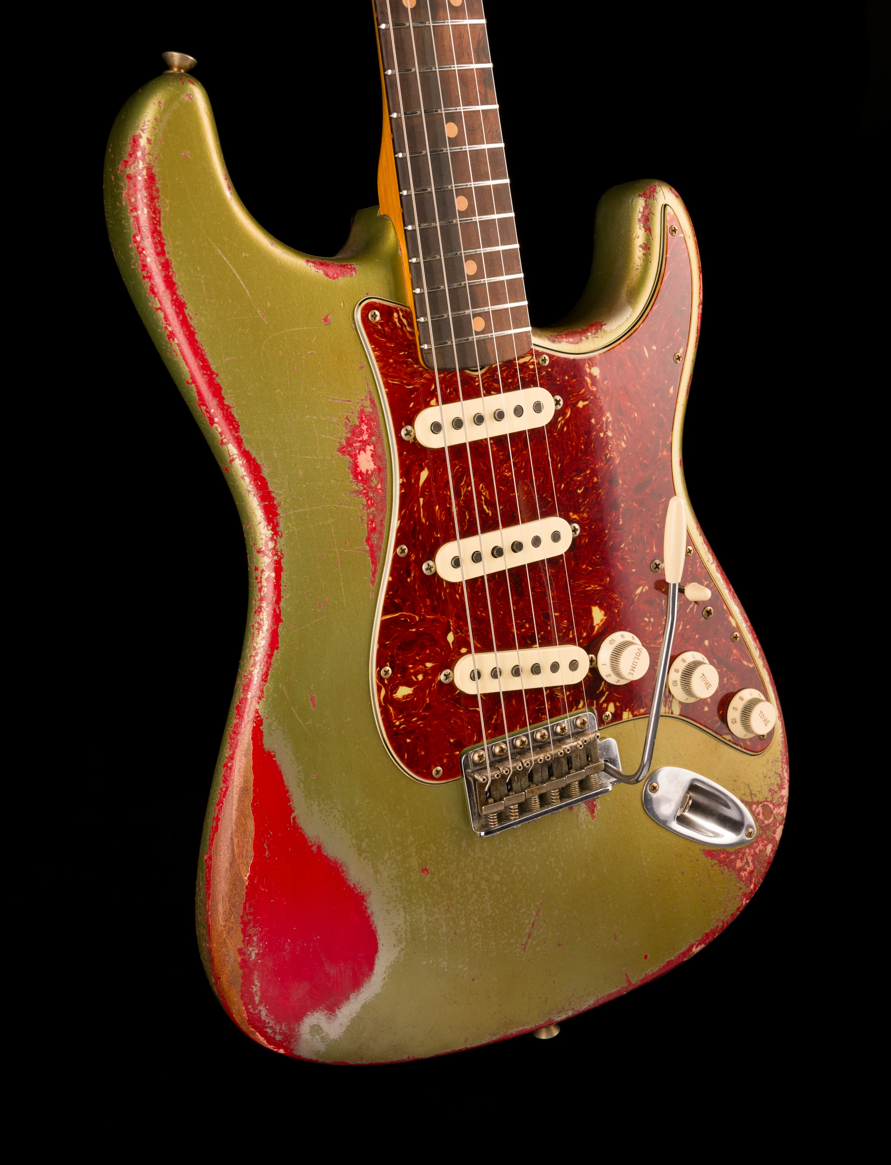 Fender Custom Shop Masterbuilt Todd Krause 1963 Stratocaster Heavy Relic Sage Green Metallic over Seminole Red - Image 10