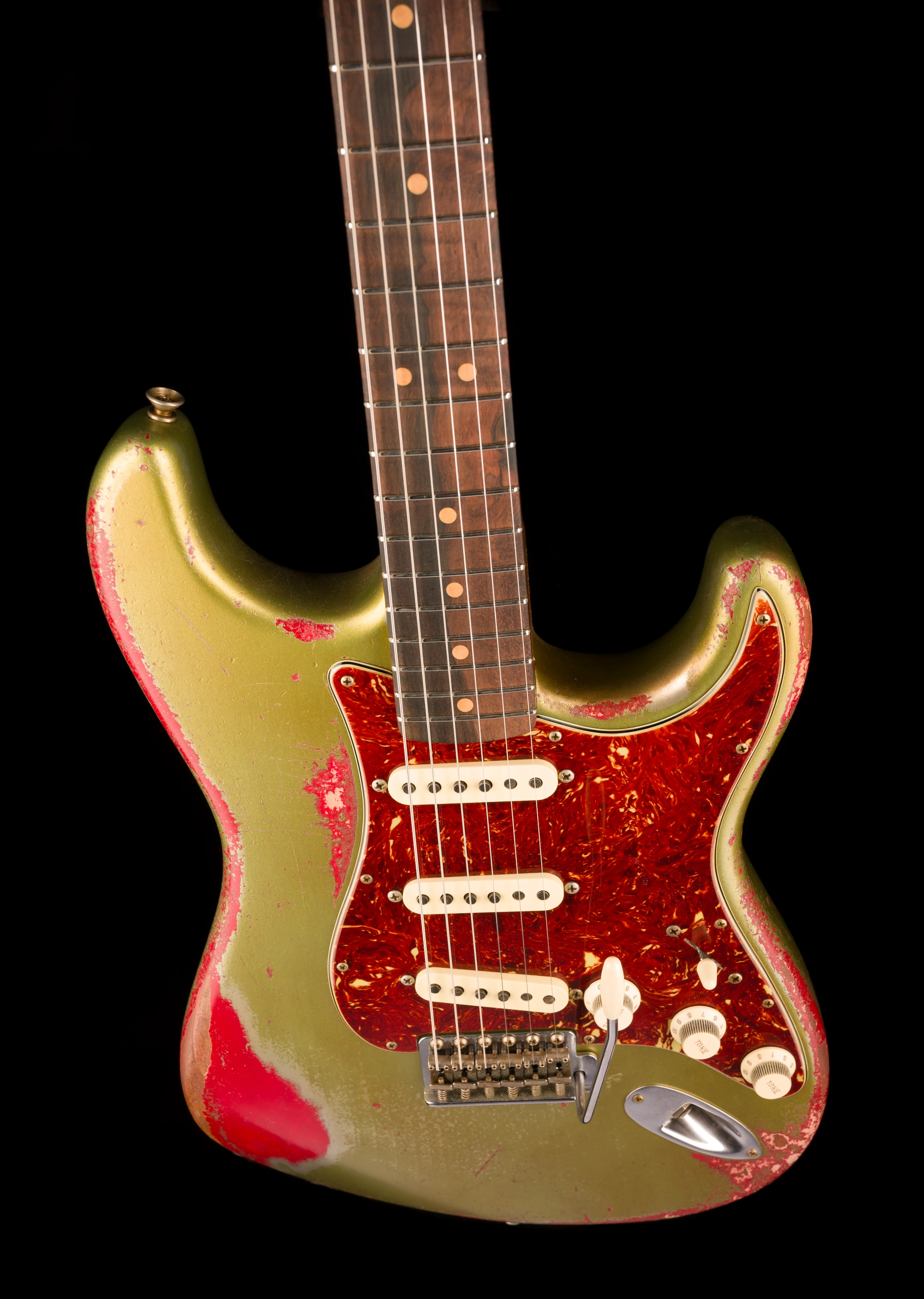 Fender Custom Shop Masterbuilt Todd Krause 1963 Stratocaster Heavy Relic Sage Green Metallic over Seminole Red - Image 4