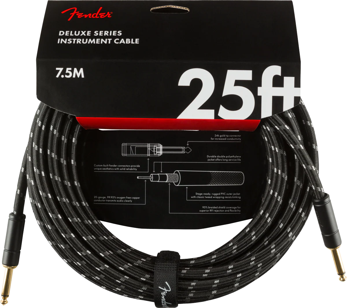 Fender Deluxe 25' Instrument Cable Black Tweed - 990820075 - Image 3