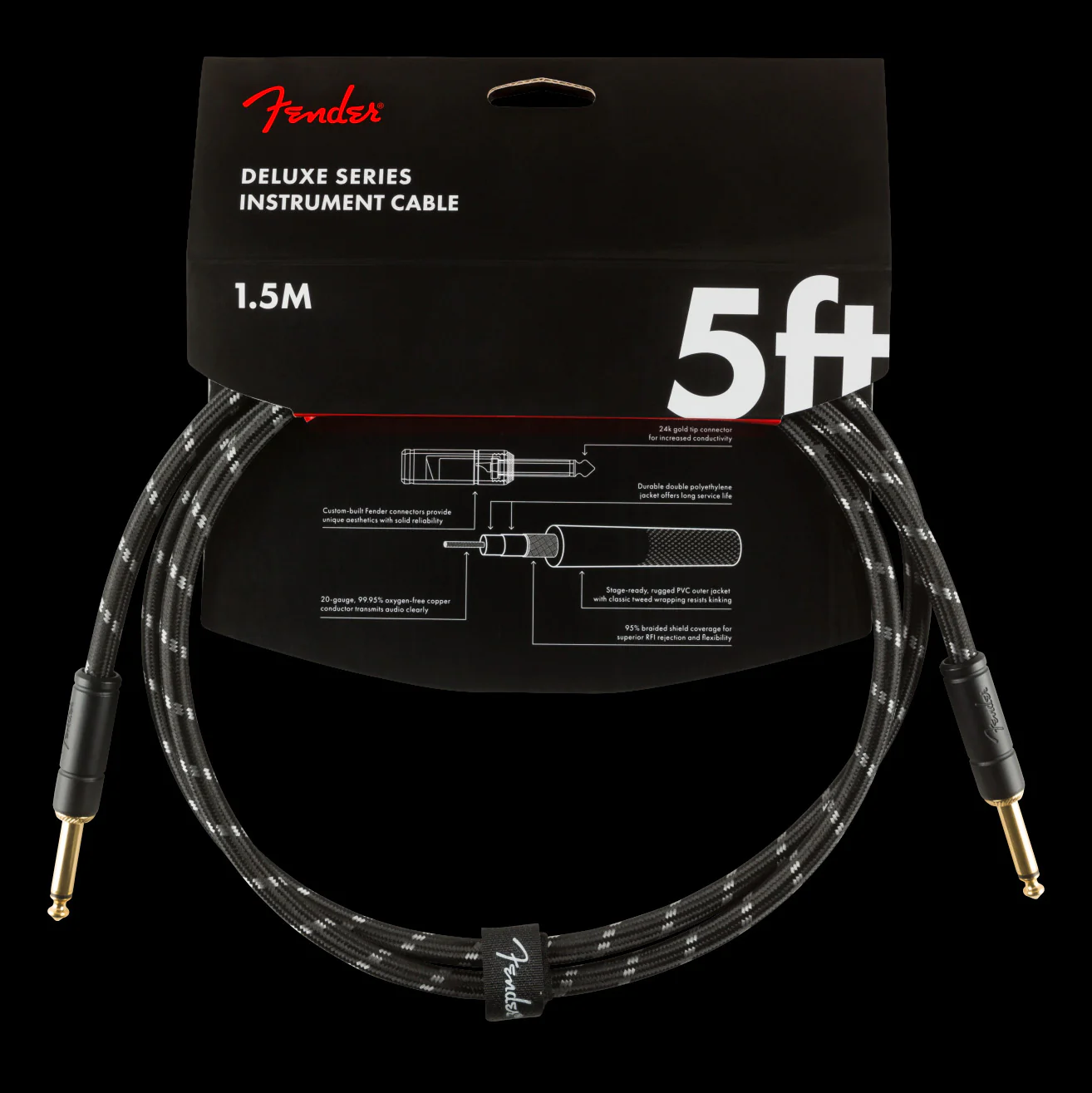 Fender Deluxe 5-ft. Instrument Cable Black Tweed - 990820093