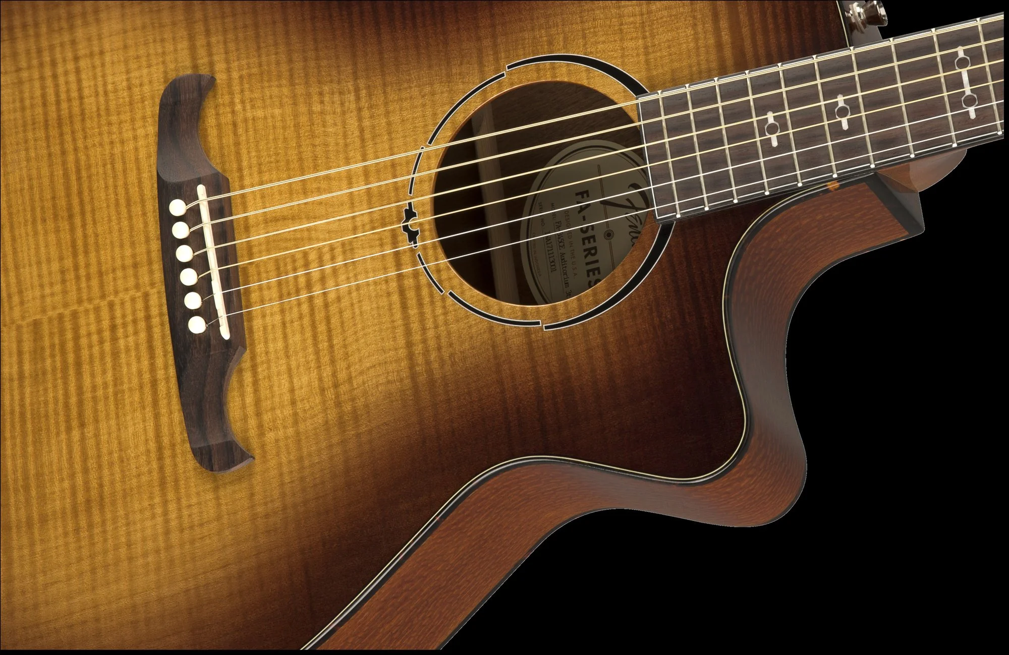 Fender FA-345CE Auditorium Size Acoustic Electric Guitar Laurel Fingerboard 3-Tone Tea Burst - Image 7