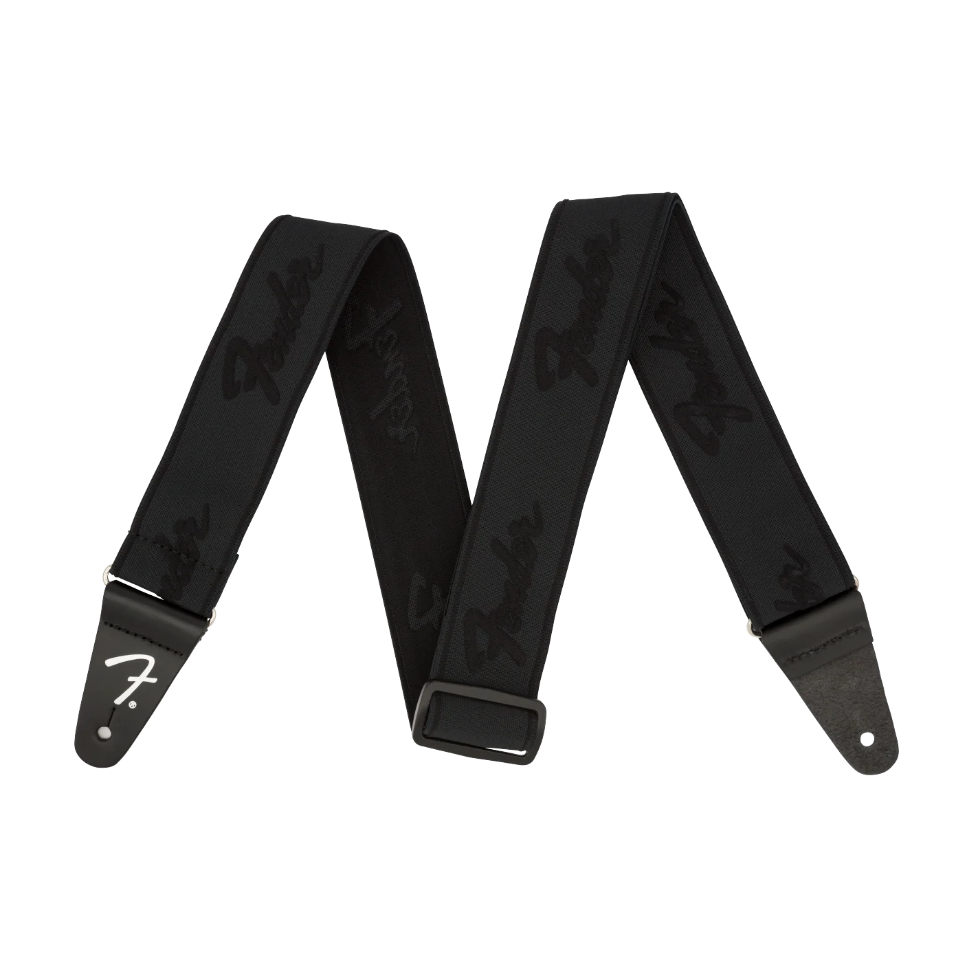 Fender WeighLess 2" Running Logo Strap Black/Black