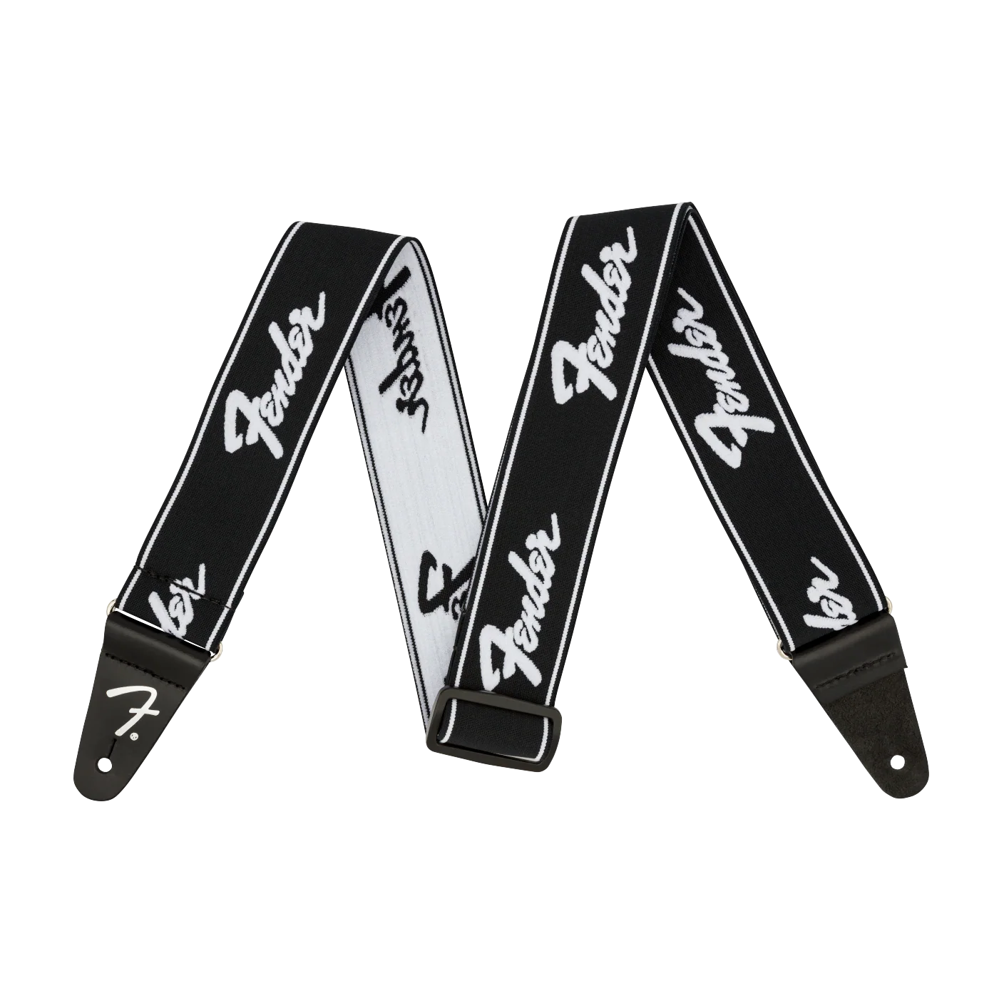 Fender WeighLess 2" Running Logo Strap Black/White
