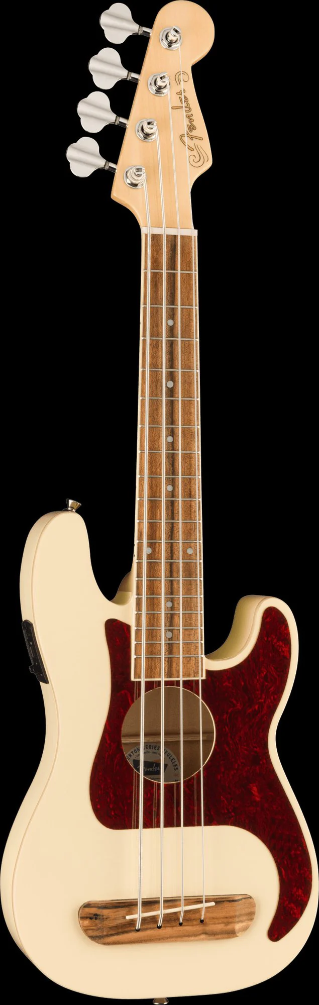 Fender Fullerton Precision Bass Uke Walnut Fingerboard Tortoiseshell Pickguard Olympic White - Image 4