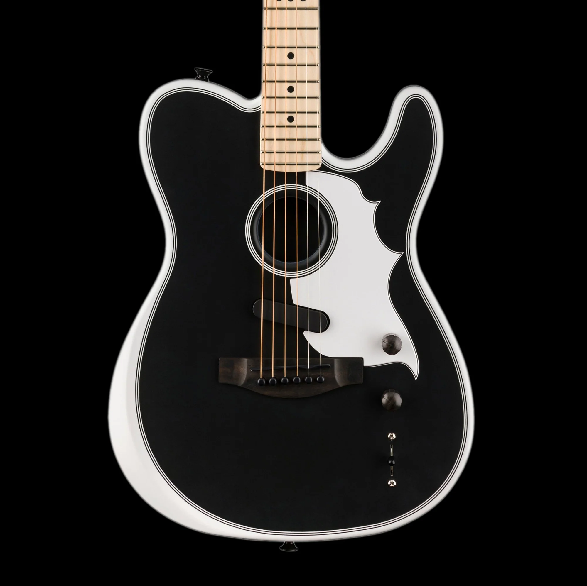 Fender Jack White Triplesonic Acoustasonic Telecaster Satin Arctic White with Black Top With Case