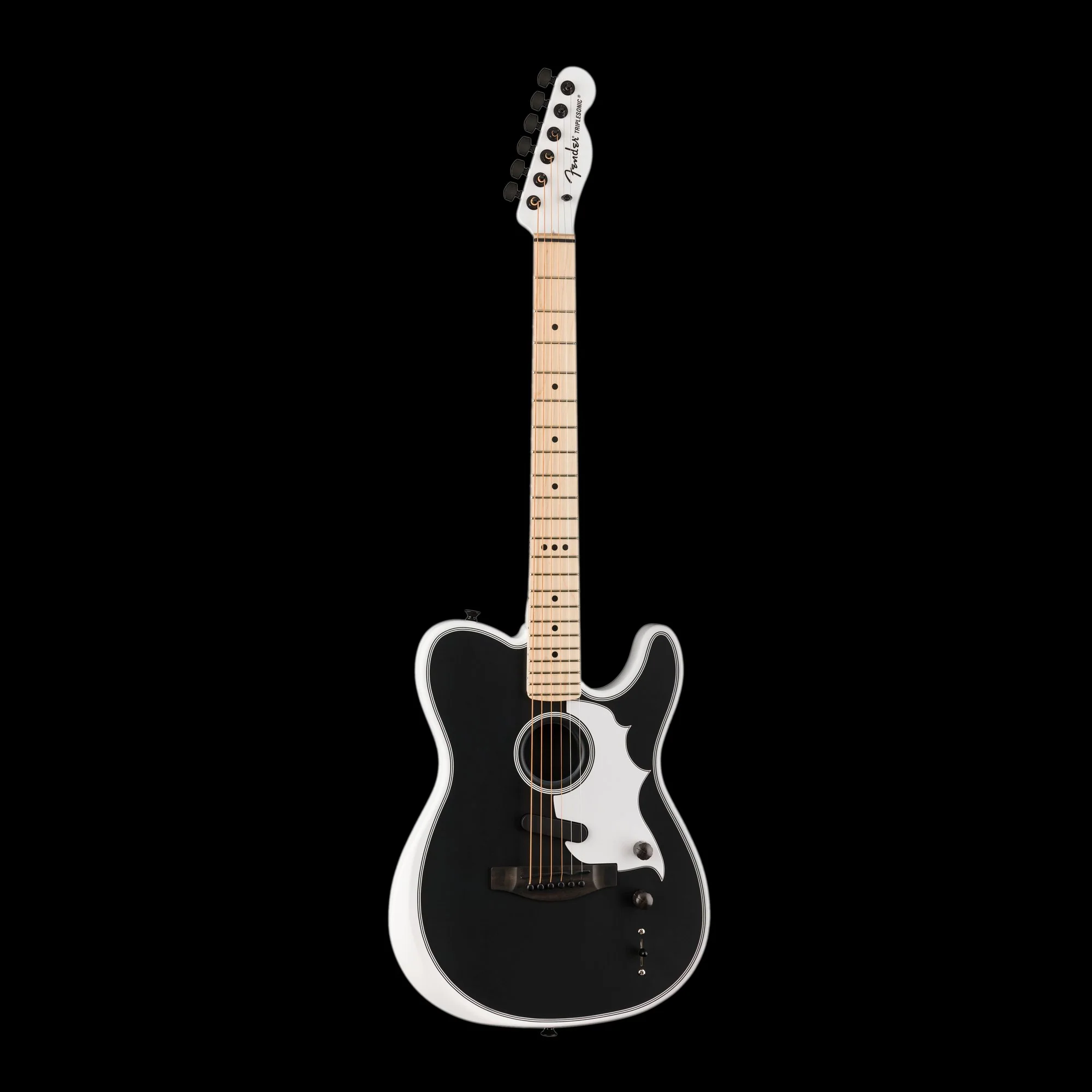 Fender Jack White Triplesonic Acoustasonic Telecaster Satin Arctic White with Black Top With Case - Image 4