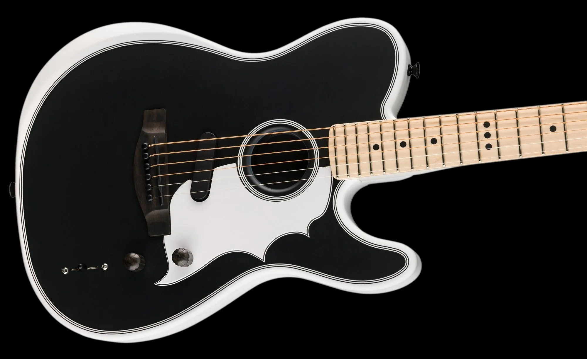 Fender Jack White Triplesonic Acoustasonic Telecaster Satin Arctic White with Black Top With Case - Image 5
