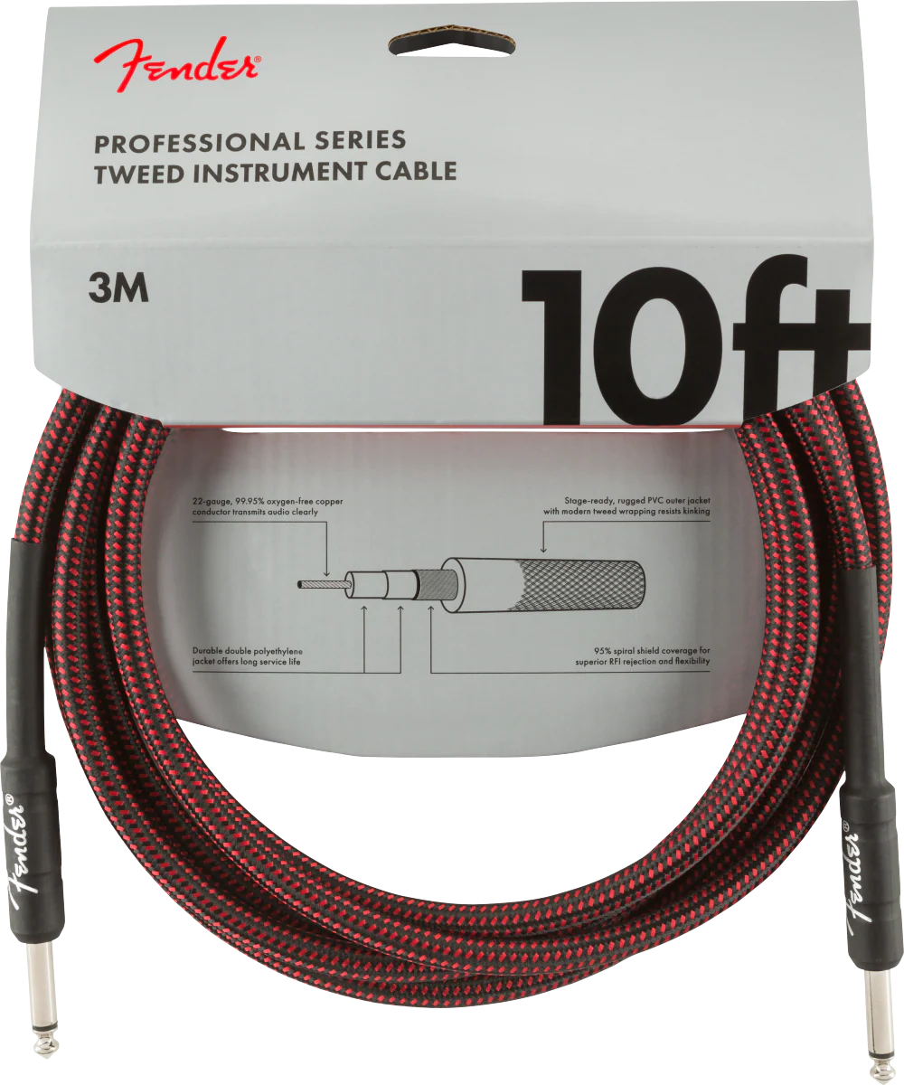 Fender Professional 10' Instrument Cable Red Tweed - 990820061 - Image 3