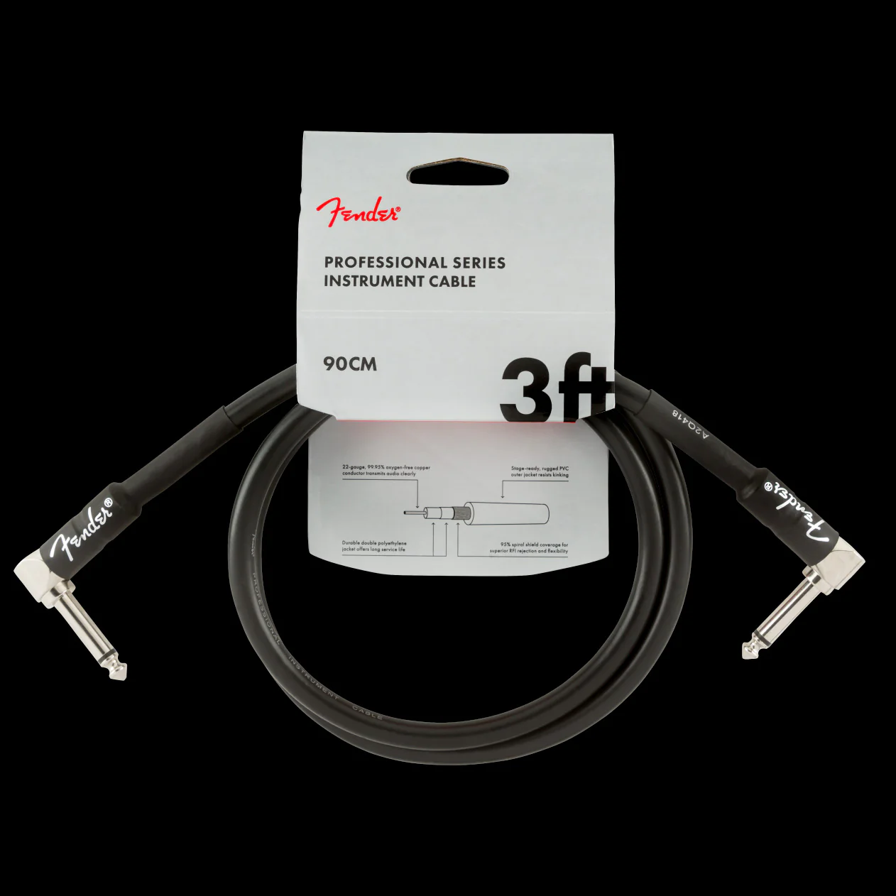 Fender Professional Series Instrument Cables Angle/Angle 3ft. Black