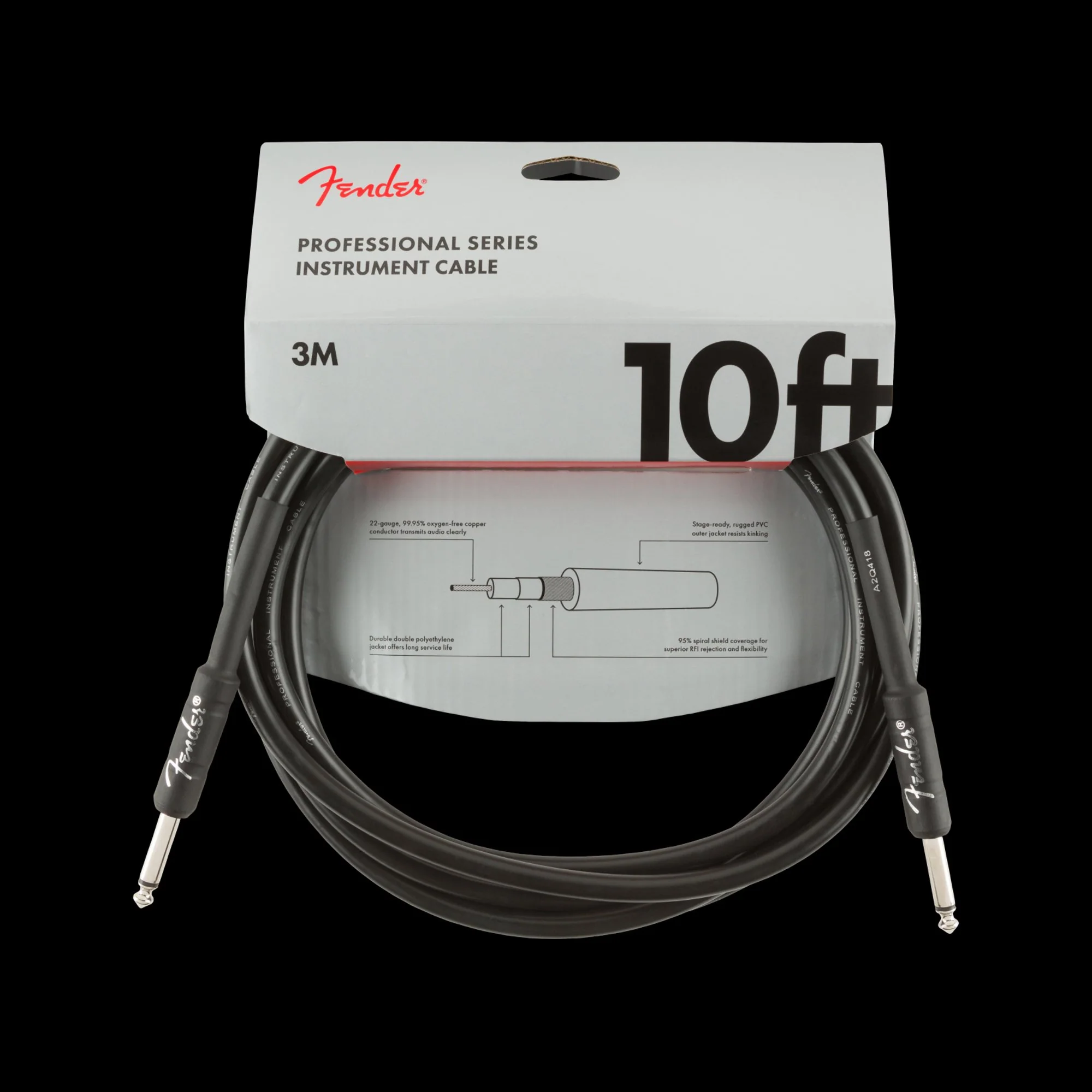 Fender Professional Series Instrument Cable Straight/Straight 10ft. Black