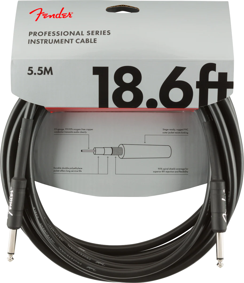 Fender Professional Series Instrument Cable Straight/Straight 18.6ft. Black