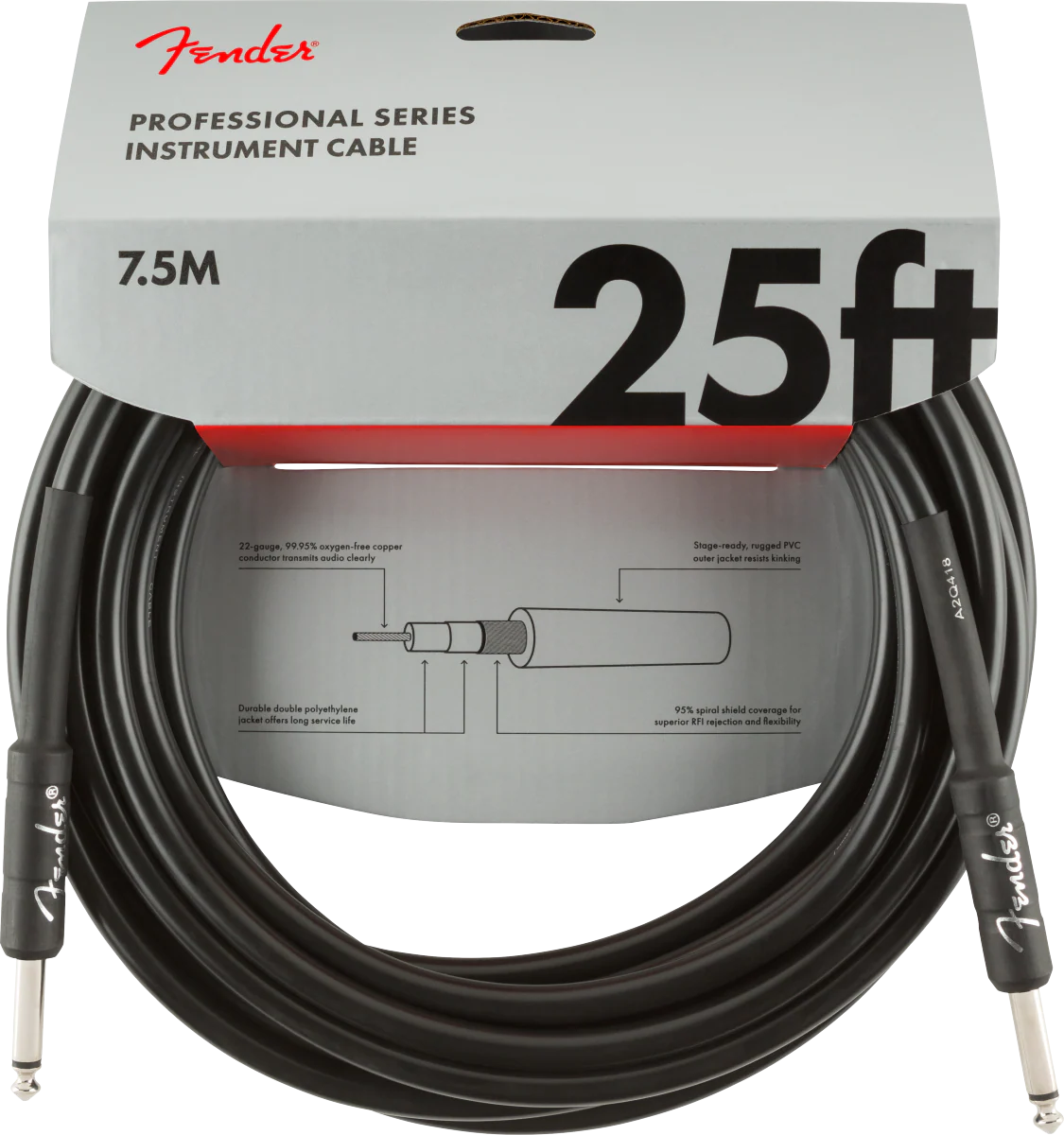 Fender Professional Series Instrument Cable Straight/Straight 25ft. Black