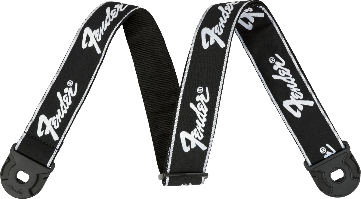 Fender Quick Grip Locking End Strap Black with White Running Logo 2"