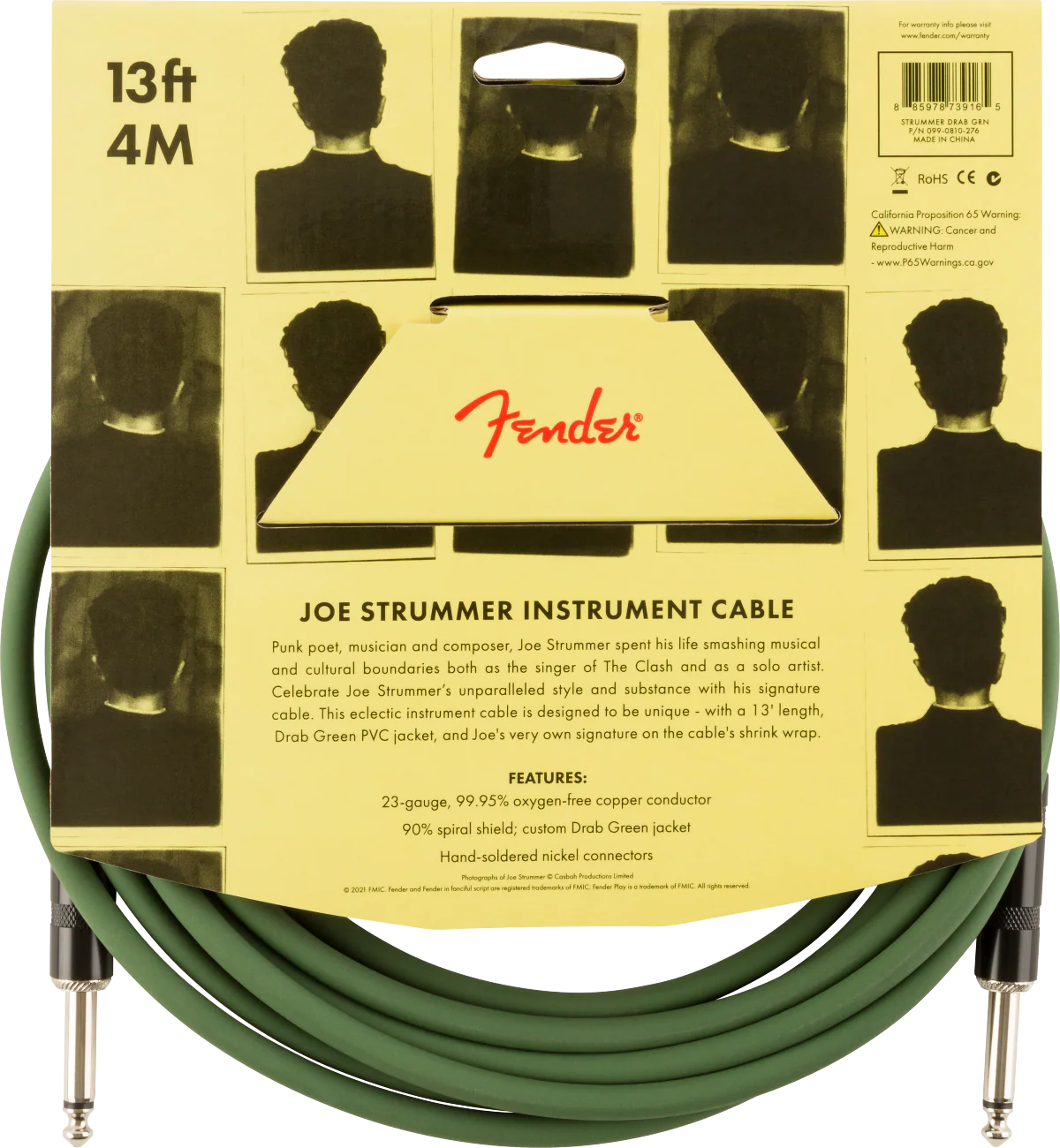 Fender Joe Strummer Pro 13-ft. Instrument Cable Drab Green - Image 5