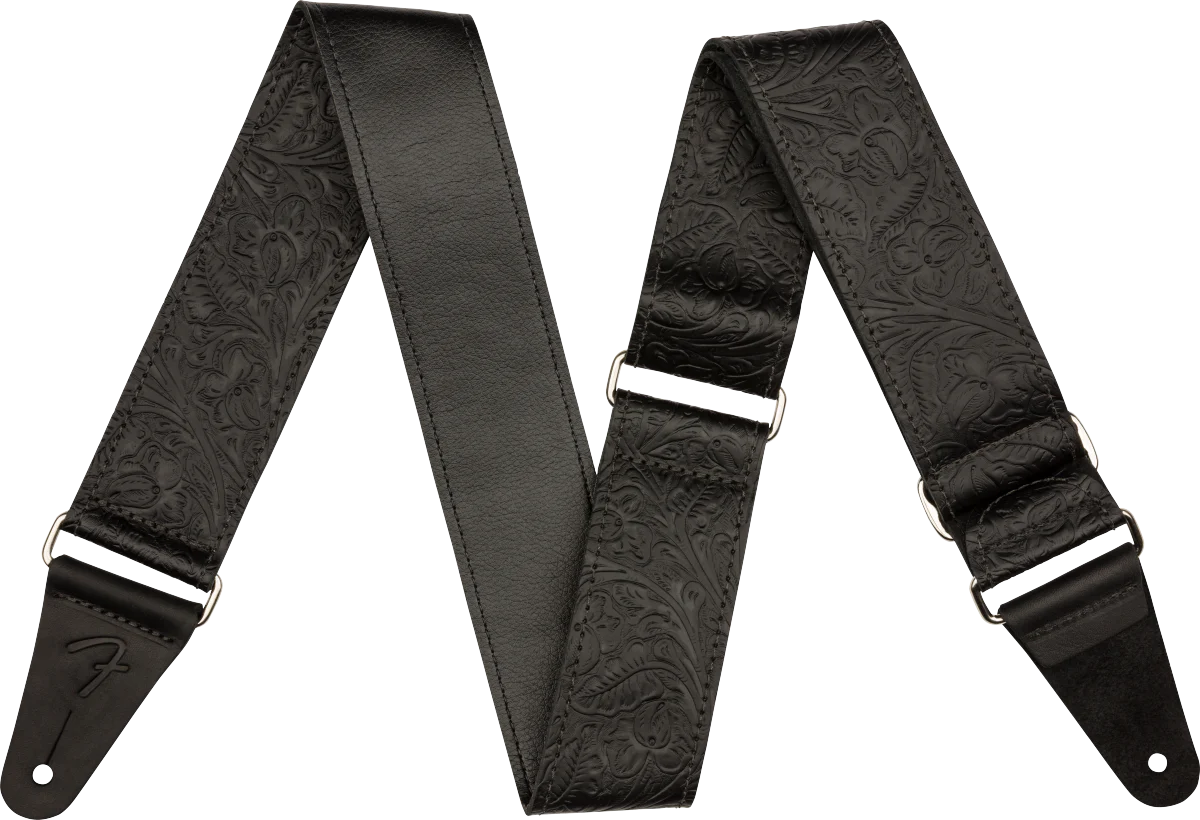 Fender Tooled Leather Guitar Strap, 2", Black